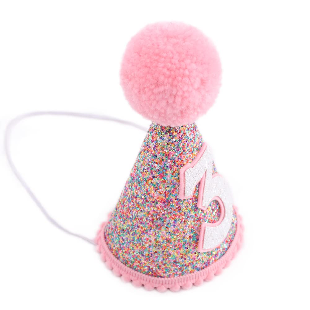 Sparkly Rainbow Cone Birthday Hat - Glitter Party Hat for Birthday Celebrations, Festive Party Decorations for Kids & Adults Birthday Parties