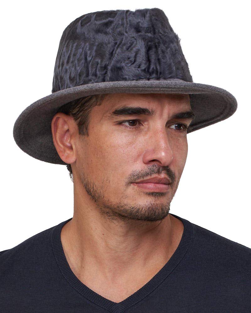 Drake Grey Lamb's Fur Fedora Hat for Men - Vintage Style Winter Hat for Outdoor, Parties & Cosplay