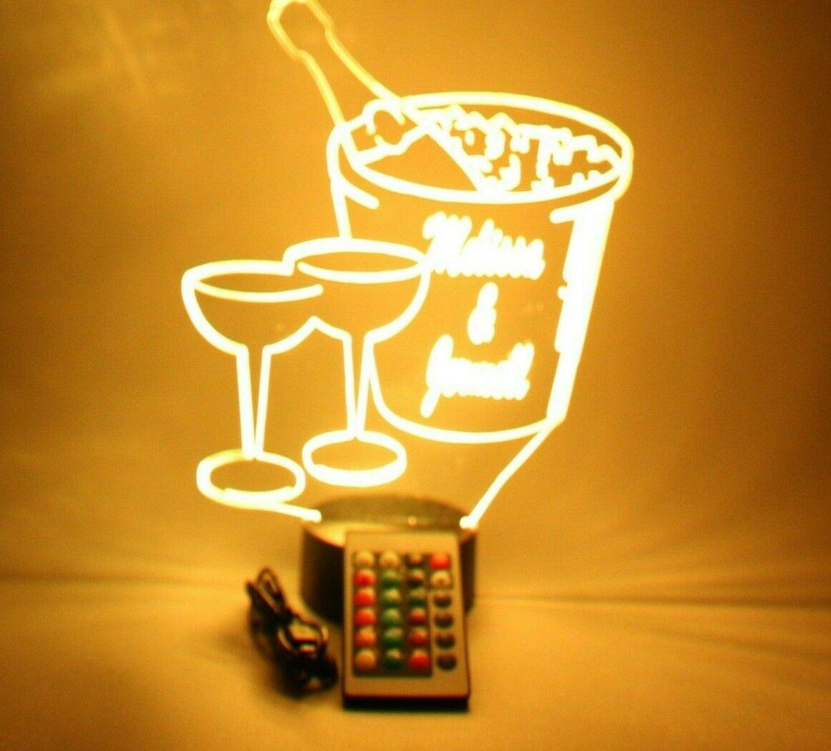 Personalized LED Champagne Glasses & Ice Bucket Light Up Lamp - 16 Color Changing Remote Control with Dimmer, Engraved Table Decor for Romantic Dinners, Wedding Gifts & Home Bar Lighting