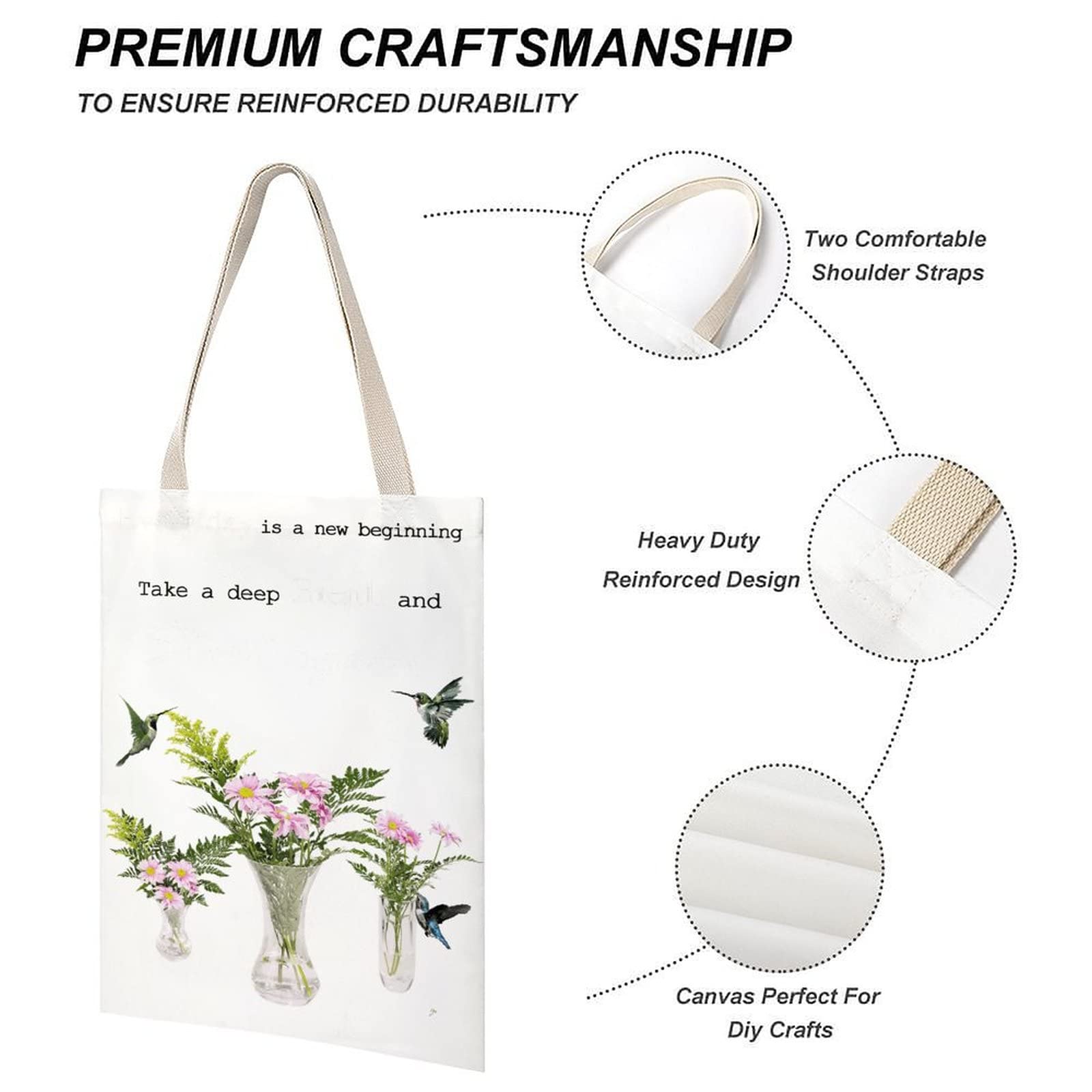 Stylish Canvas Tote Bag for Women - Garden Themed Hummingbird Design Custom Shopping Bag | Perfect for Beach, Work, Teachers & Everyday Use | Durable & Fashionable Carryall