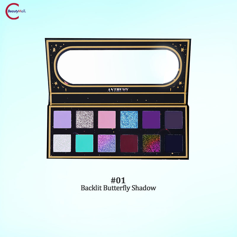 Anthemy Backlight Butterfly Shadow 12-Color Chameleon Eyeshadow Palette | Long-Lasting Pigmented Makeup for Party, Halloween & Special Occasions