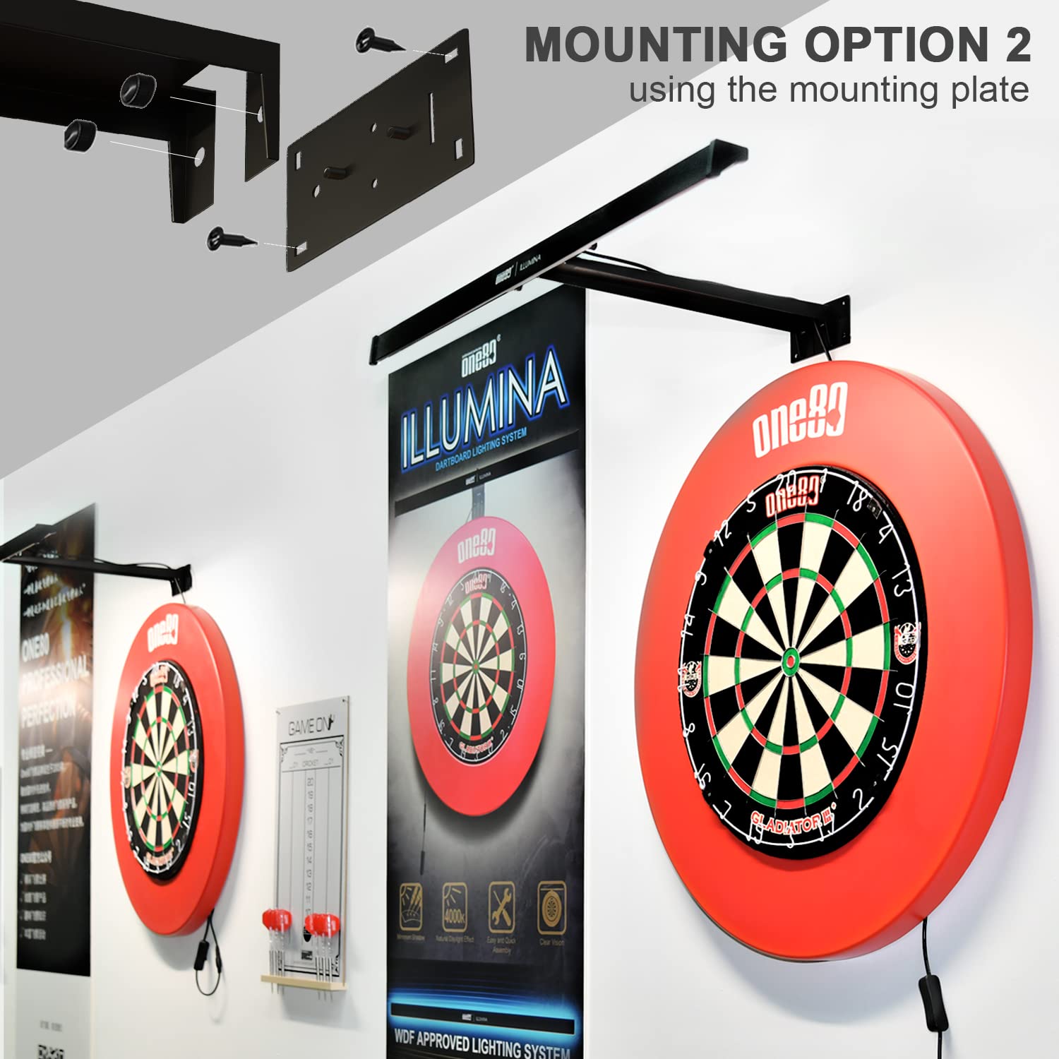 ILLUMINA Dartboard Lighting System - Minimal Shadow & Clear Vision Design with Natural Sunlight Effect | Includes Tape Measure & Spirit Level | Perfect for Home Game Rooms, Bars & Professional Dart Tournaments (Dartboard & Surround Not Included)