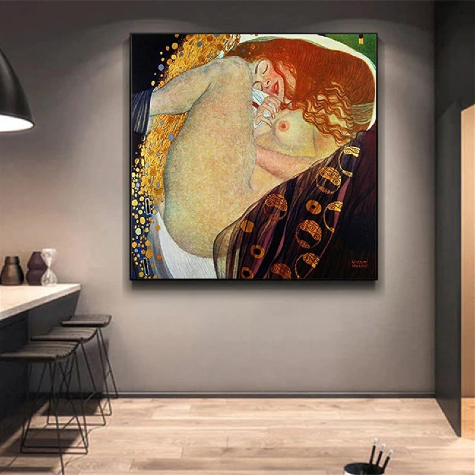 Gustav Klimt Danae Reproduction Canvas Painting - Abstract Wall Art Print for Home & Room Decor (60x60cm Frameless) | Perfect for Living Room, Bedroom & Office Wall Decor