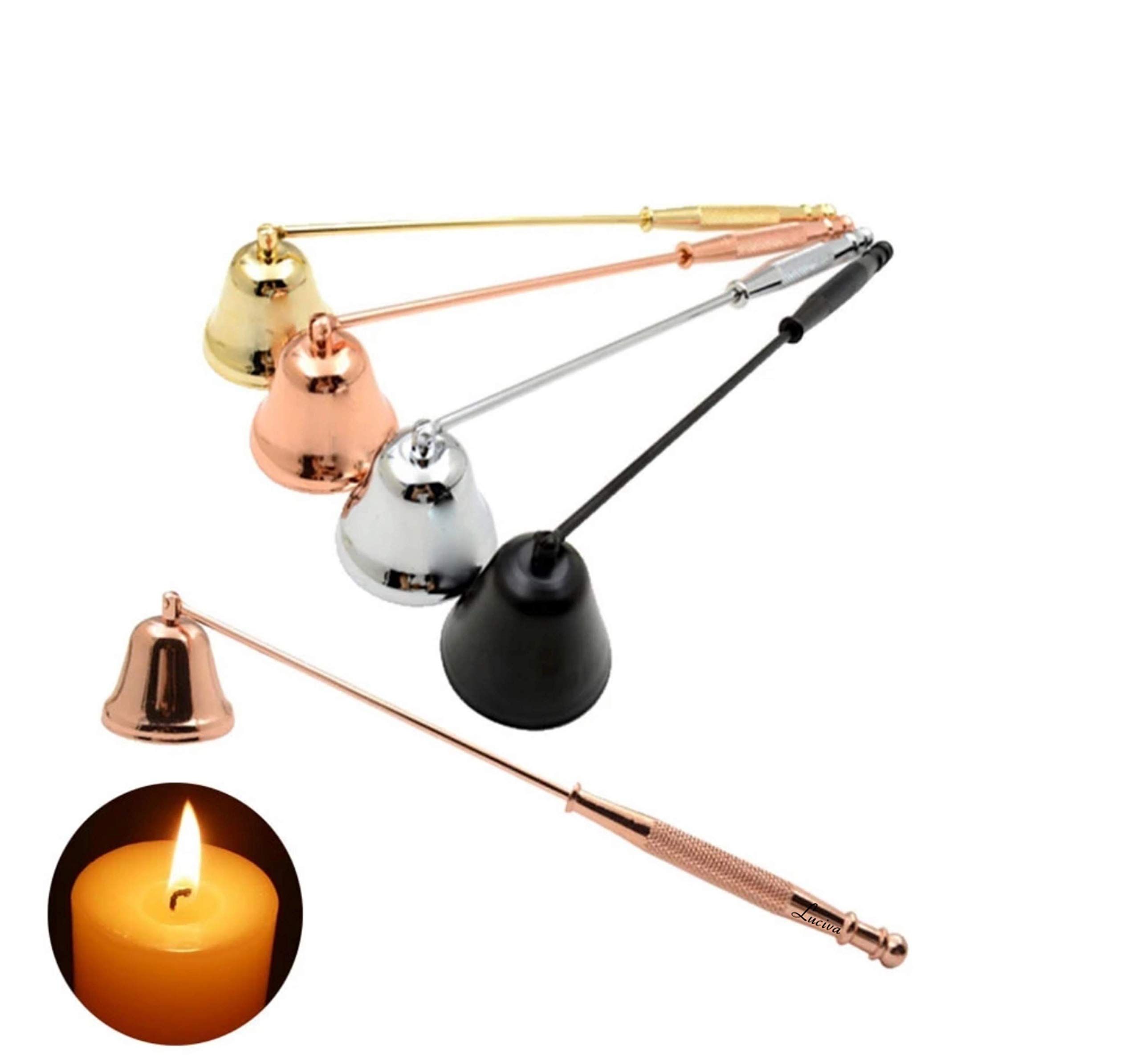 Luciva Long Handle Candle Snuffer - Polished Silver Wick Extinguisher for Safe Flame Control - Perfect for Home Decor, Dinner Parties & Relaxing Aromatherapy Sessions