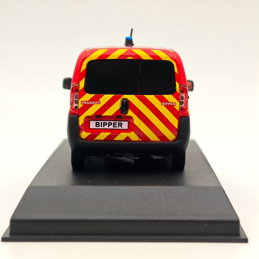 1/43 Scale Norev Peugeot Bipper Van Fire Vehicle Red Diecast Model Car - Collectible Miniature Fire Truck for Display & Gift - Perfect for Car Enthusiasts, Model Collectors, and Fire Department Memorabilia
