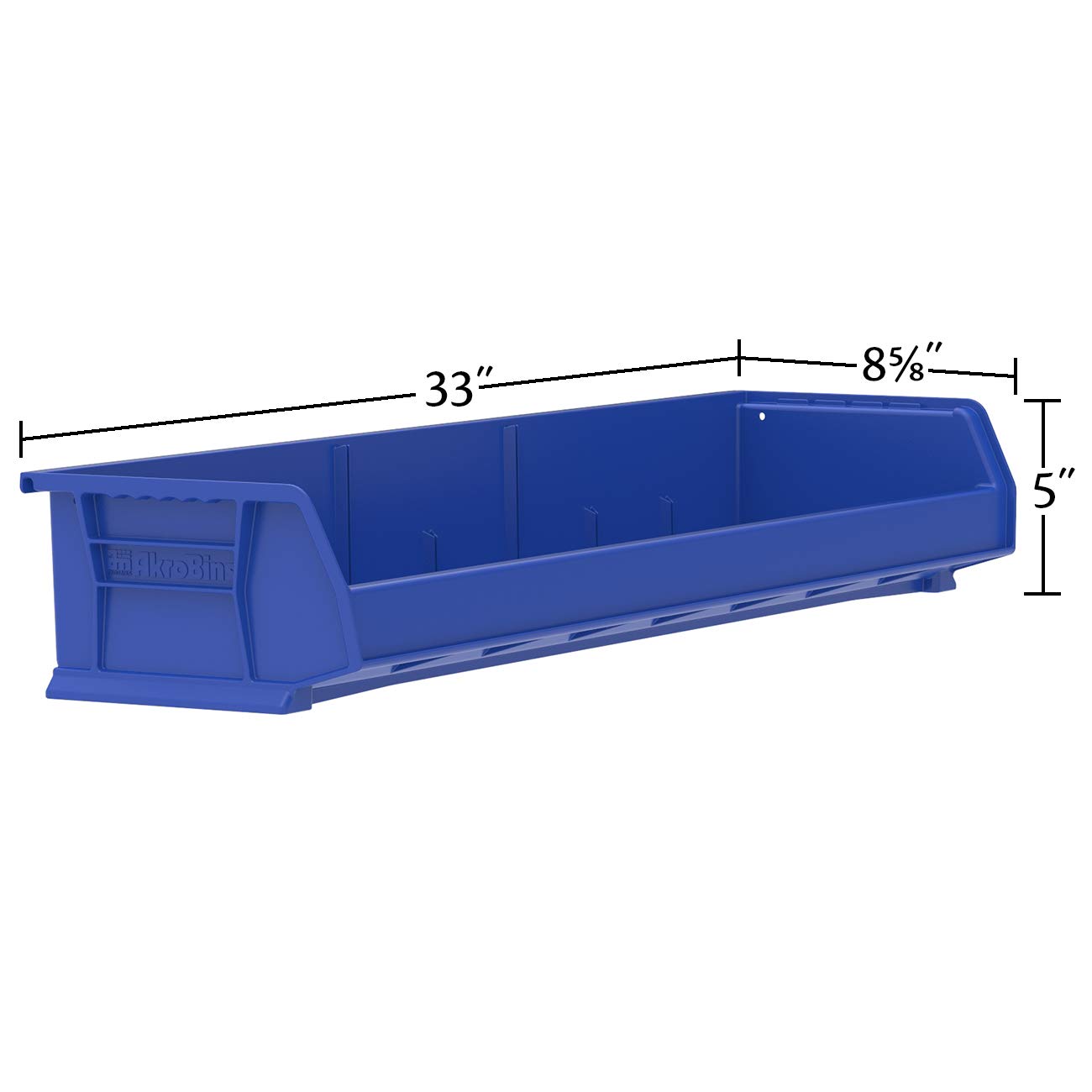 Akro-Mils 30320 AkroBins Plastic Storage Bins - 4-Pack Hanging Stackable Organizer Containers (9x33x5 Inches, Blue) - Perfect for Garage, Workshop, Warehouse & Retail Storage Organization