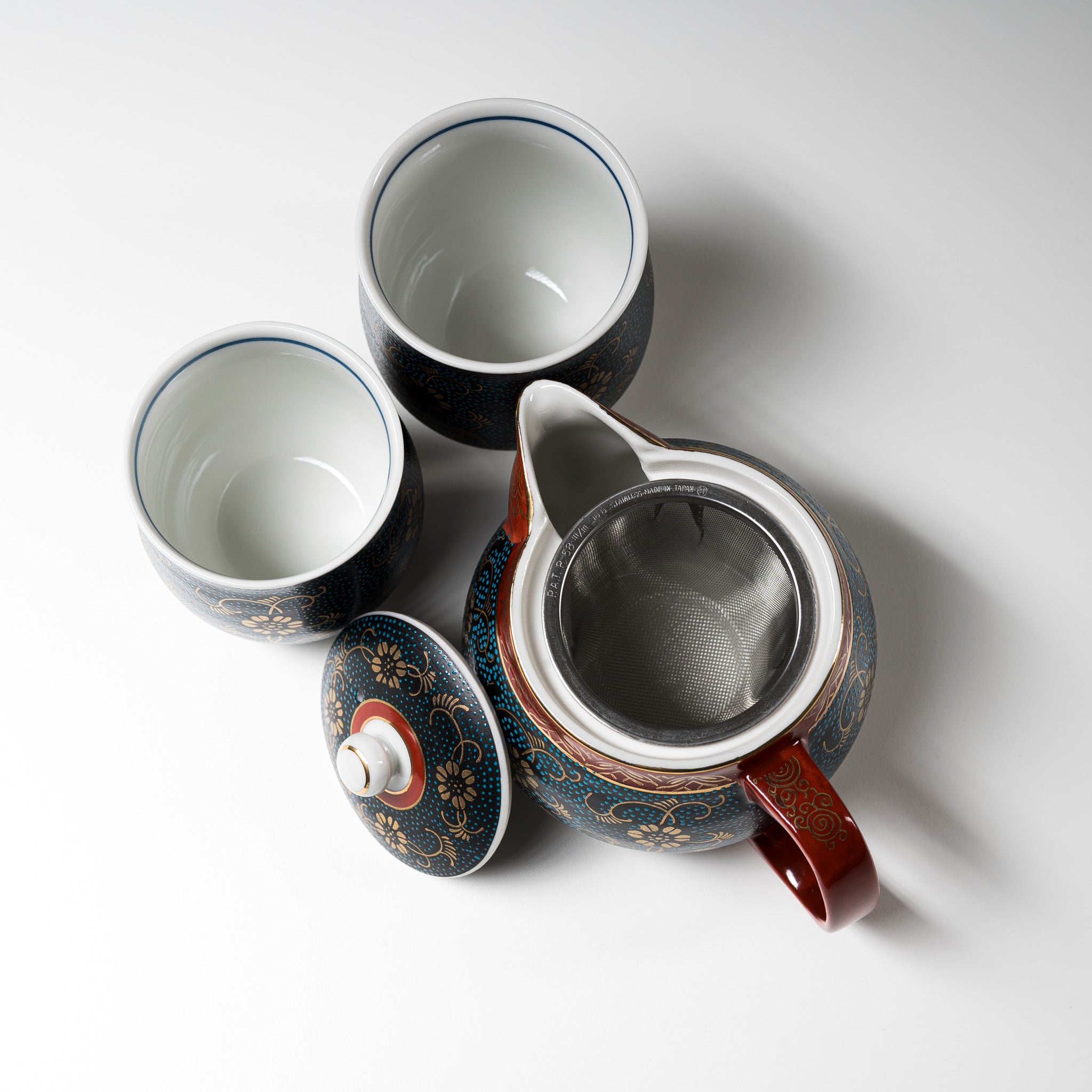 Kutani Ware Japanese Tea Set - Aochibu Blue Floral Porcelain Teapot & Cups - Traditional Hand-Painted Ceramic Gift for Tea Lovers (Perfect for Afternoon Tea, Japanese Tea Ceremony & Home Decor)