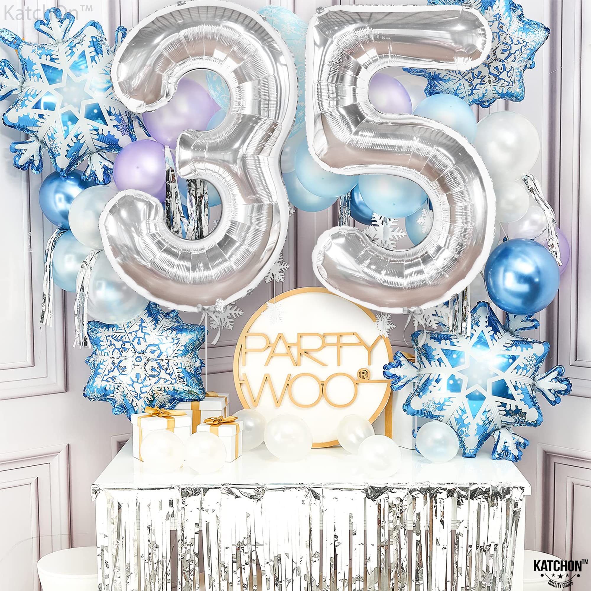 KatchOn 35 Inch Silver Foil Balloon Numbers - 40 Inch Large 35th Birthday Decorations for Women & Men | 35 Balloons for Birthday Party, Anniversary, Graduation | Perfect for Indoor & Outdoor Celebrations