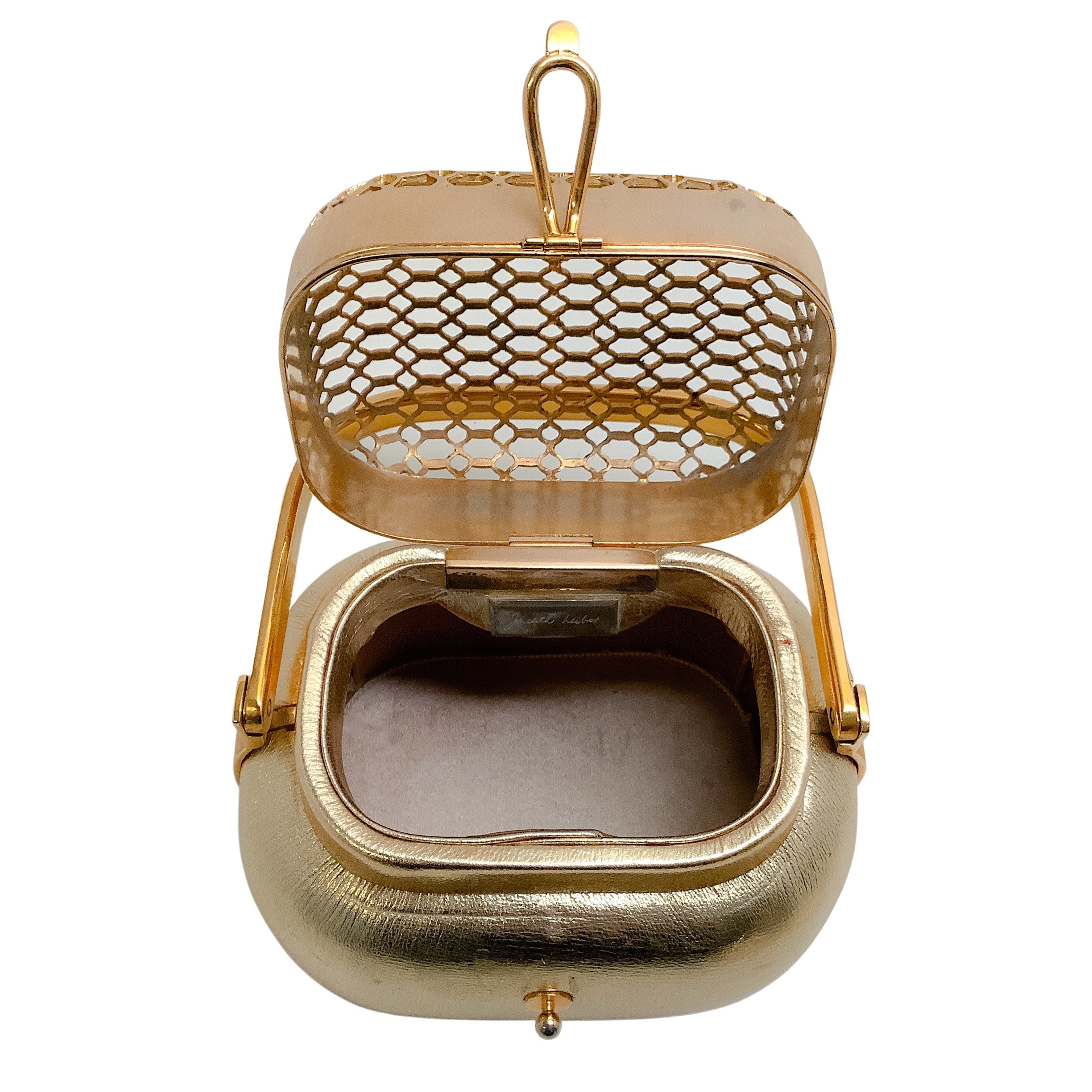 Vintage Judith Leiber Gold Leather Evening Clutch with Metal Mesh Top - Perfect for Formal Events, Weddings & Special Occasions