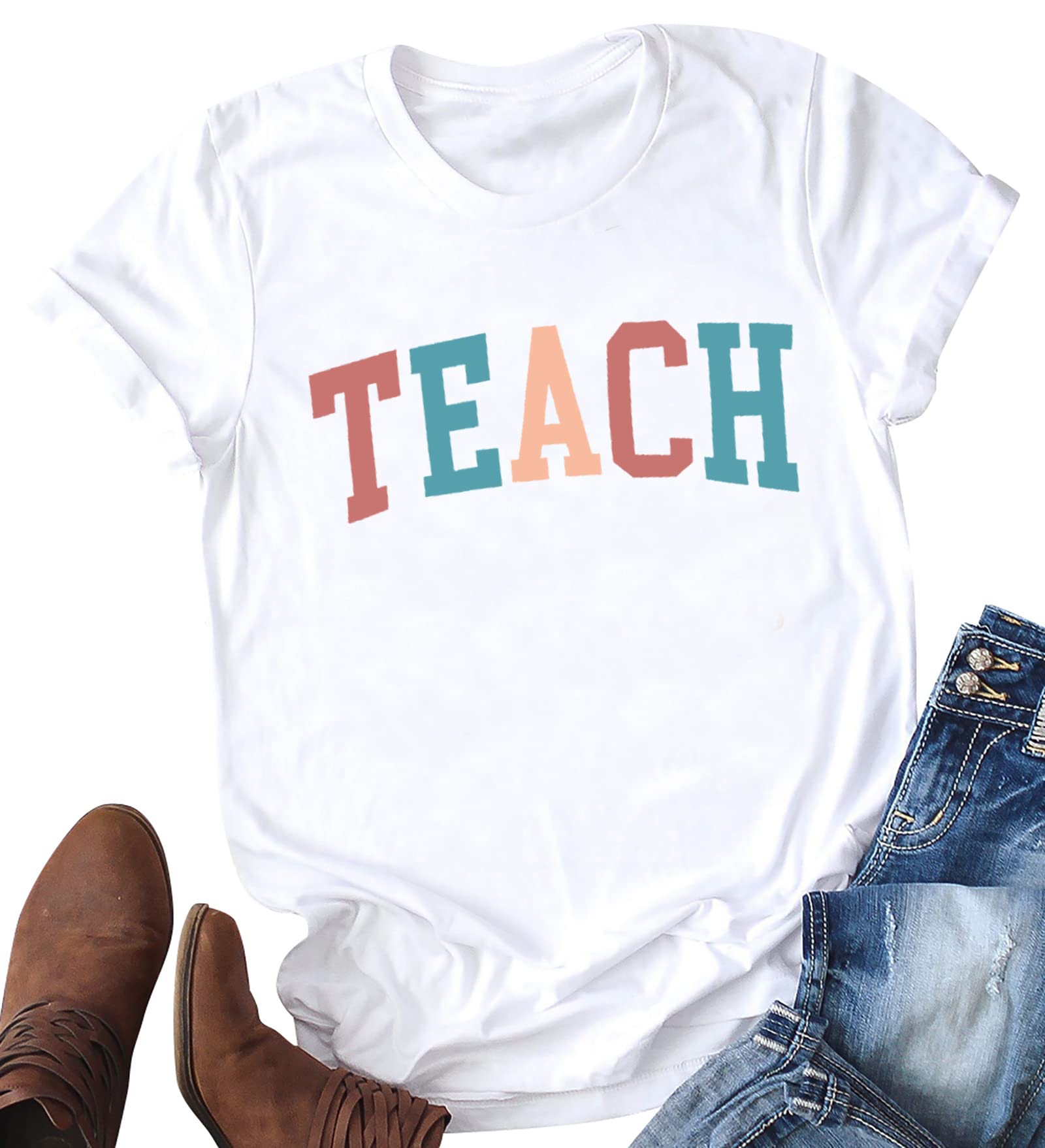 Funny Teacher T-Shirts for Women - Cute Printed Graphic Short Sleeve Blouse Top | Perfect Teacher Appreciation Gift for Educators, School Staff & Professors | Great for Classroom, Teacher Week & Back to School