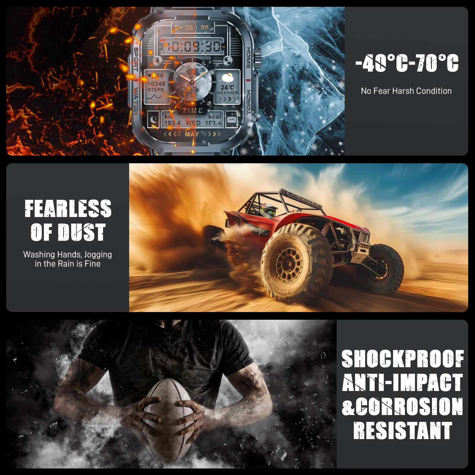 Military Tactical Smart Watch for Men - 3ATM Waterproof, 2.02