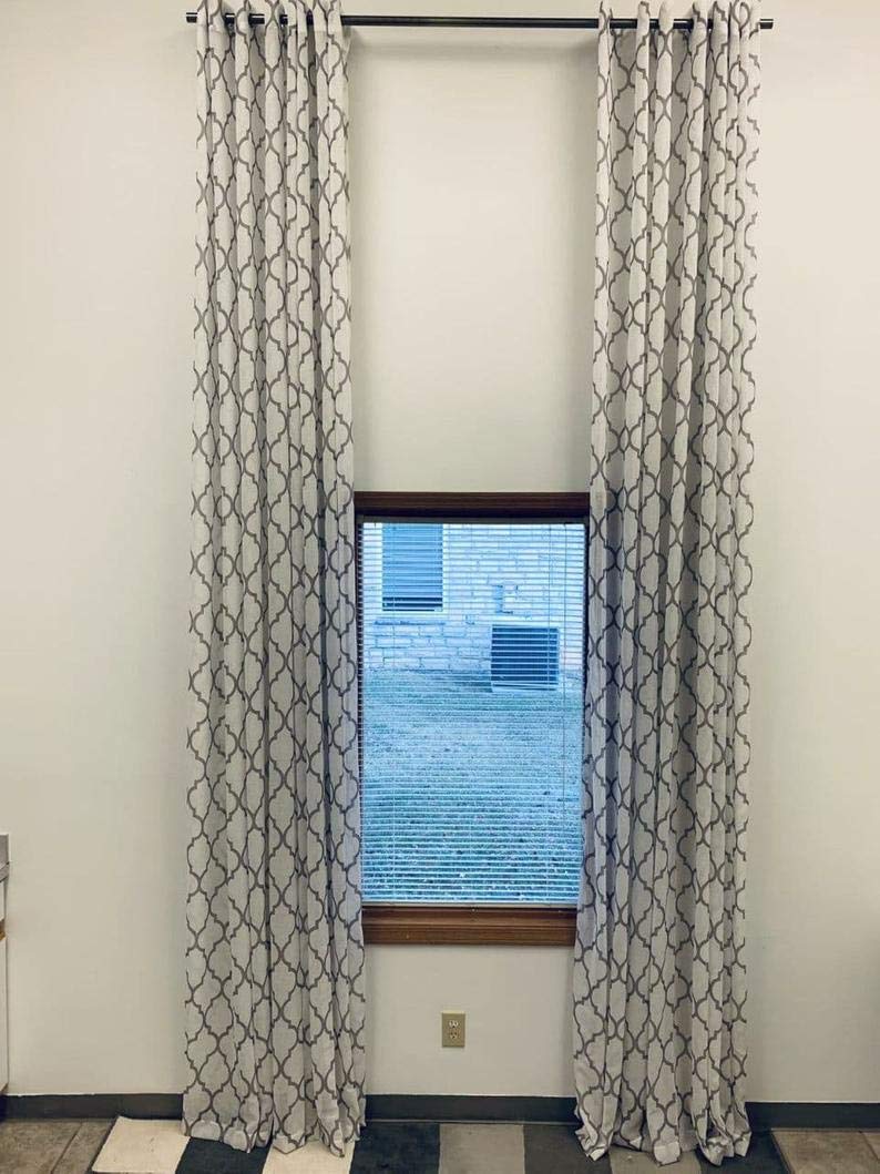 Ikiriska Sheer Linen White with Geometric Grey Pattern Curtains - 50