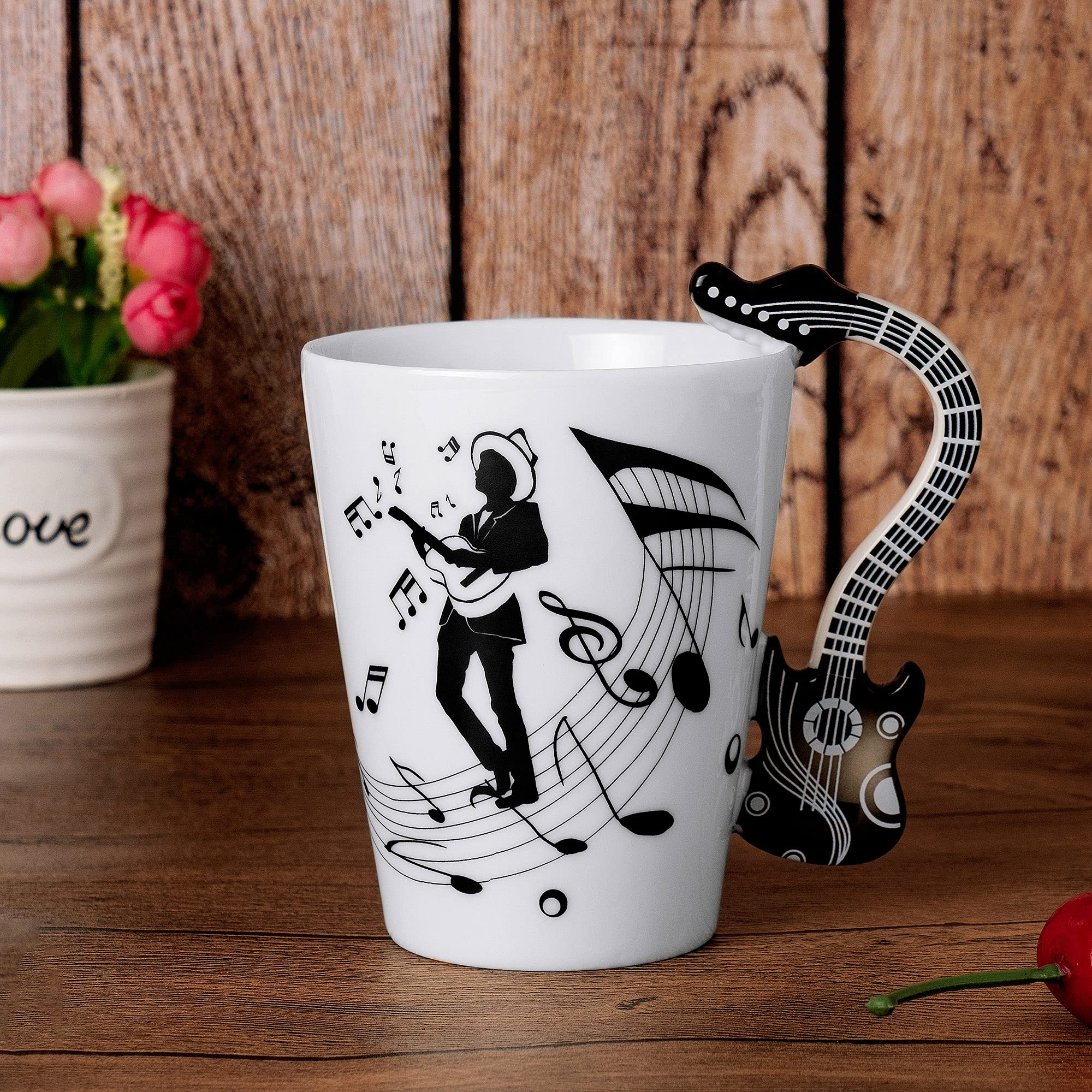 13.5 oz Guitar Shaped Coffee Mug - Perfect Music Gift for Guitar Players & Musicians - Ideal for Birthday, Christmas, Anniversary Gifts for Men & Women (Black) - Great for Coffee, Tea, or Hot Chocolate at Home, Office, or Music Studio