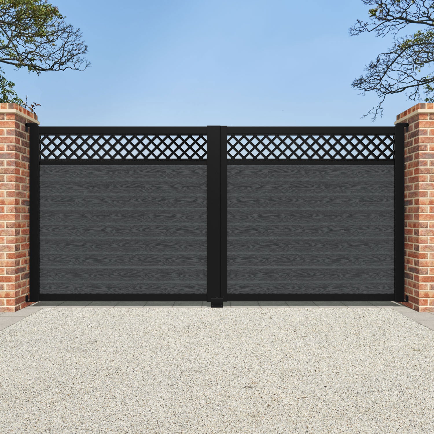 Classic Hive Straight Top Driveway Gate - Dark Grey Metal Fence with Decorative Top Screen | Durable Outdoor Security Gate for Home, Garden & Property Protection