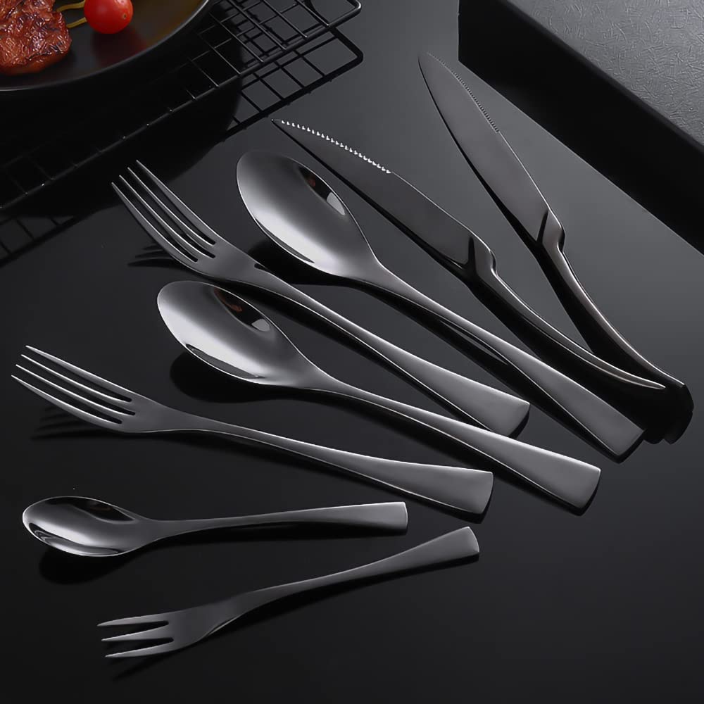 96-Piece Black Flatware Cutlery Set for 12 - 1810 Stainless Steel Silverware Set with Knives, Forks & Spoons - Modern Kitchen Utensils - Dishwasher Safe - Perfect for Dinner Parties, Restaurants & Home Dining (Black)