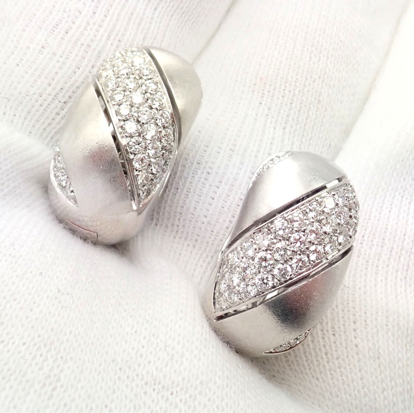 Authentic Damiani 18k White Gold 2 Carat Diamond Brushed Large Huggie Hoop Earrings for Women - Perfect for Weddings, Parties & Special Occasions