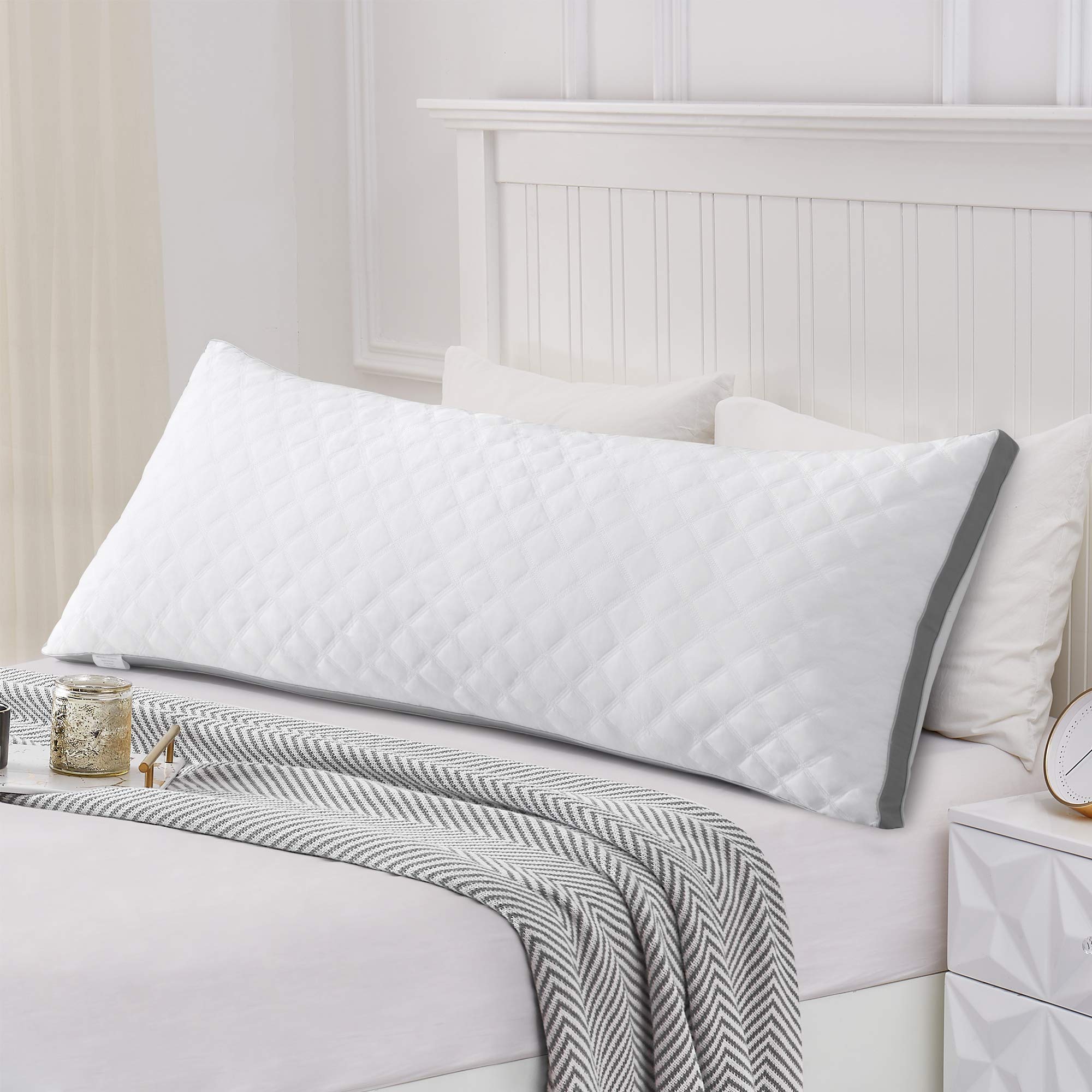Premium Leeden White Body Pillow with 100% Cotton Light Grey Cover - 800 Thread Count for Ultimate Comfort - Perfect for Side Sleepers, Pregnancy Support & Home Decor
