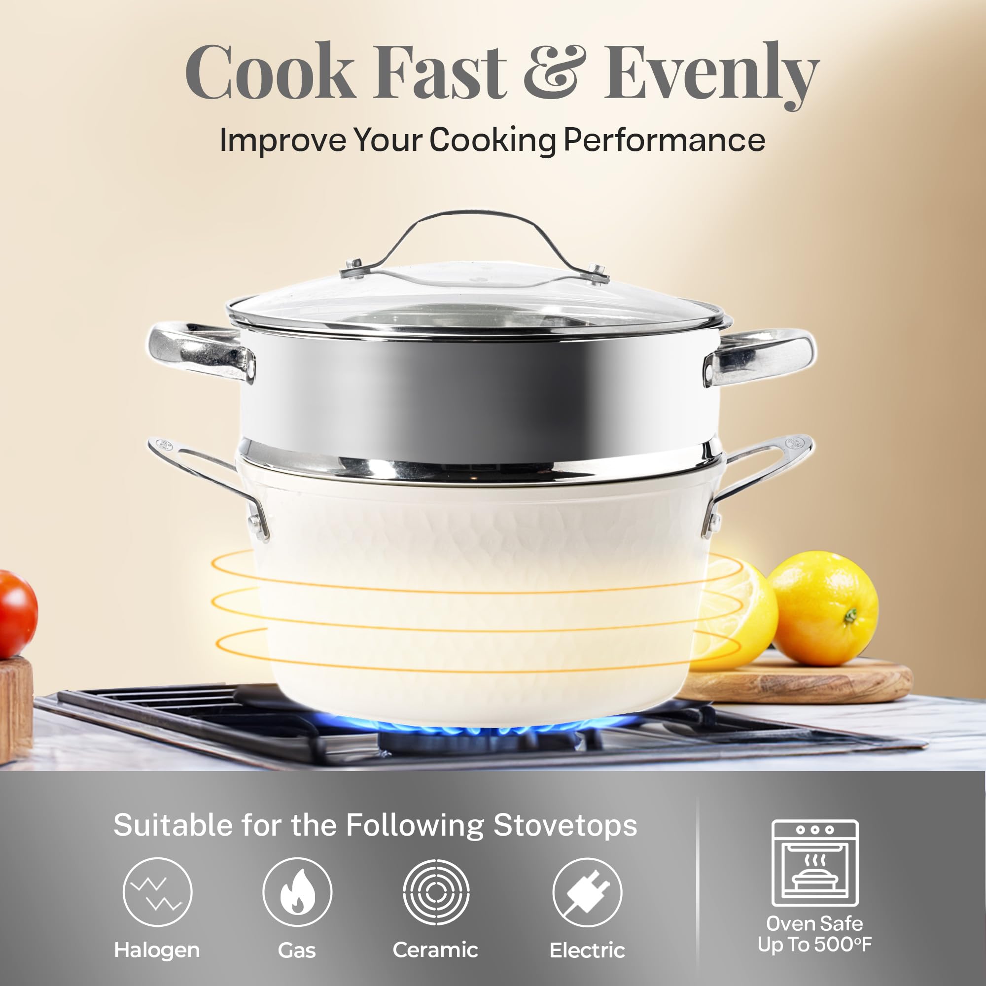 GOTHAM STEEL Hammered 15-Piece Ceramic Nonstick Cookware Set - Pots & Pans for Kitchen with Utensils, Oven & Dishwasher Safe, Non-Toxic - Perfect for Frying, Boiling, Baking & Everyday Cooking