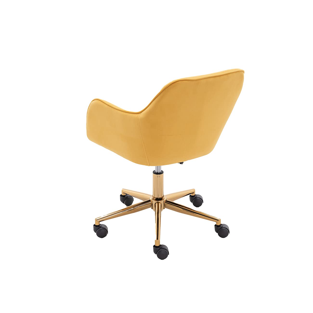 Ergonomic Swivel Office Chair with Wheels & Armrests - Velvet Adjustable Desk Chair for Home & Bedroom Workspace (Yellow)
