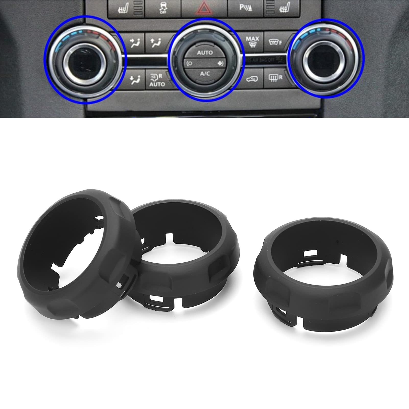 Land Rover Discovery 4 & Sport AC Control Switch Knob Covers - 3pcs A/C Switch Trim Rings, Qiilu Car Interior Accessories for Climate Control Panel Upgrade | Perfect for Off-Roading & Daily Commuting