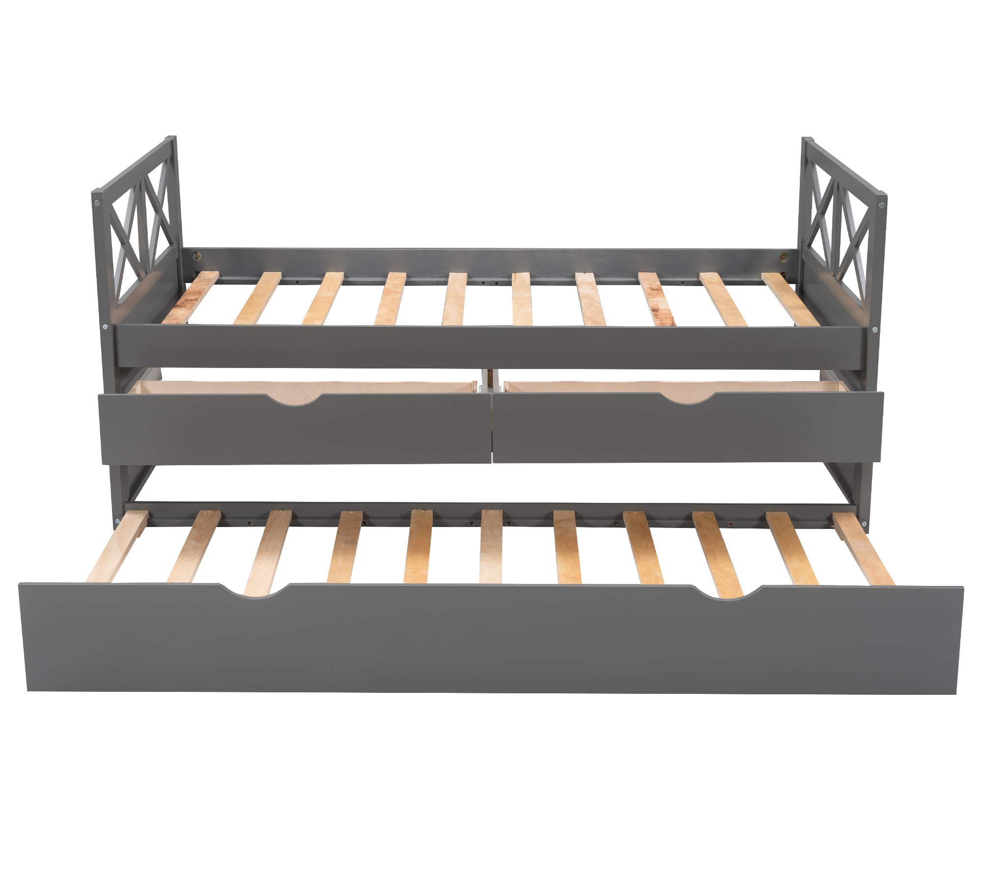 Knocbel Twin Daybed with Trundle and Drawers - Solid Wood Platform Bed Frame with Headboard, Footboard & Slat Support - Space-Saving Guest Bed (Gray) - Perfect for Small Bedrooms, Dorm Rooms & Home Offices