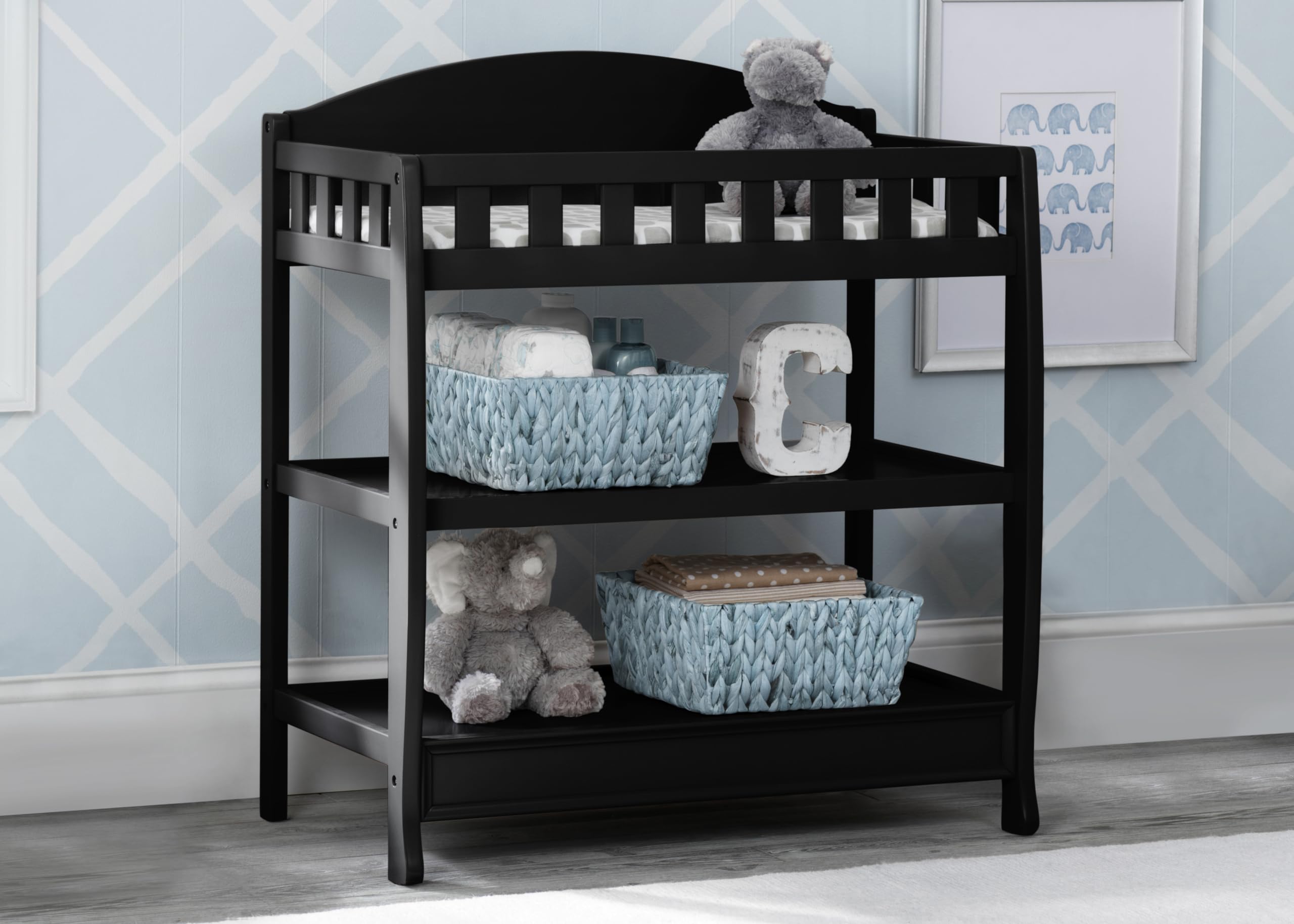 Delta Children Infant Changing Table with Pad, Ebony Black - Sturdy Baby Changing Station for Nursery & Diaper Changing - Perfect for Newborns & Toddlers