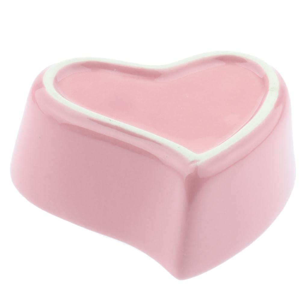 UJEAVETTE Small Ceramic Pet Bowl Set - 1 Pair Heart-Shaped Feeding Dishes for Hamsters, Rabbits & Small Animals | Durable Pink Food & Water Bowls for Cage, Hutch or Playpen Use