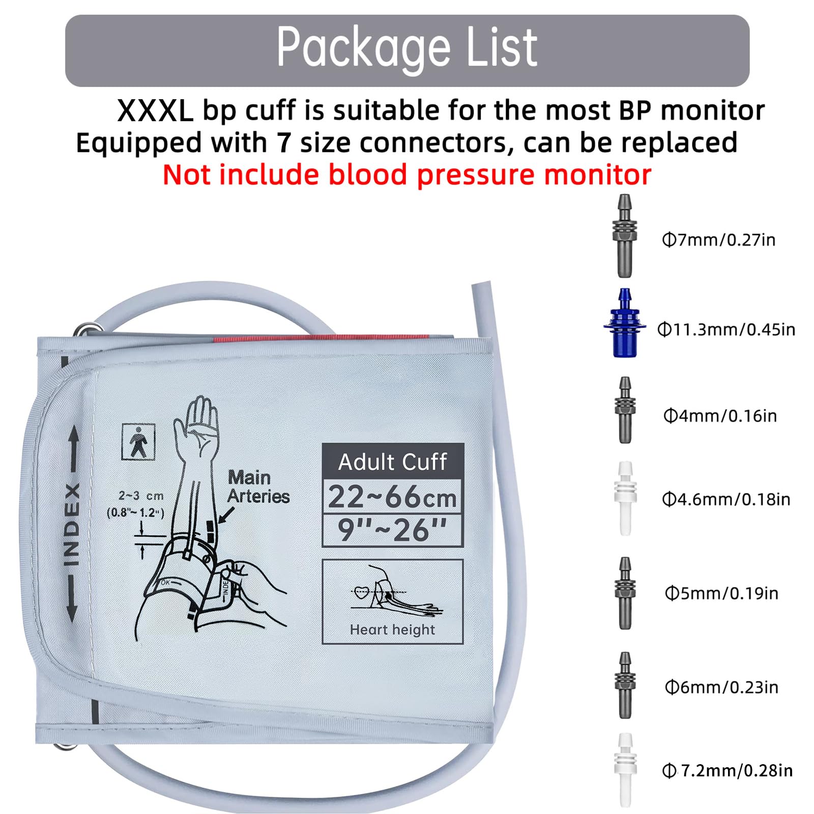 **Extra Large Blood Pressure Cuff 9”-26” (22-66CM) – XXXL Cuff Compatible with Omron BP Monitor, Replacement for Adult Big Arm – Includes 7 Connectors – Ideal for Home Health Monitoring & Medical Use**
