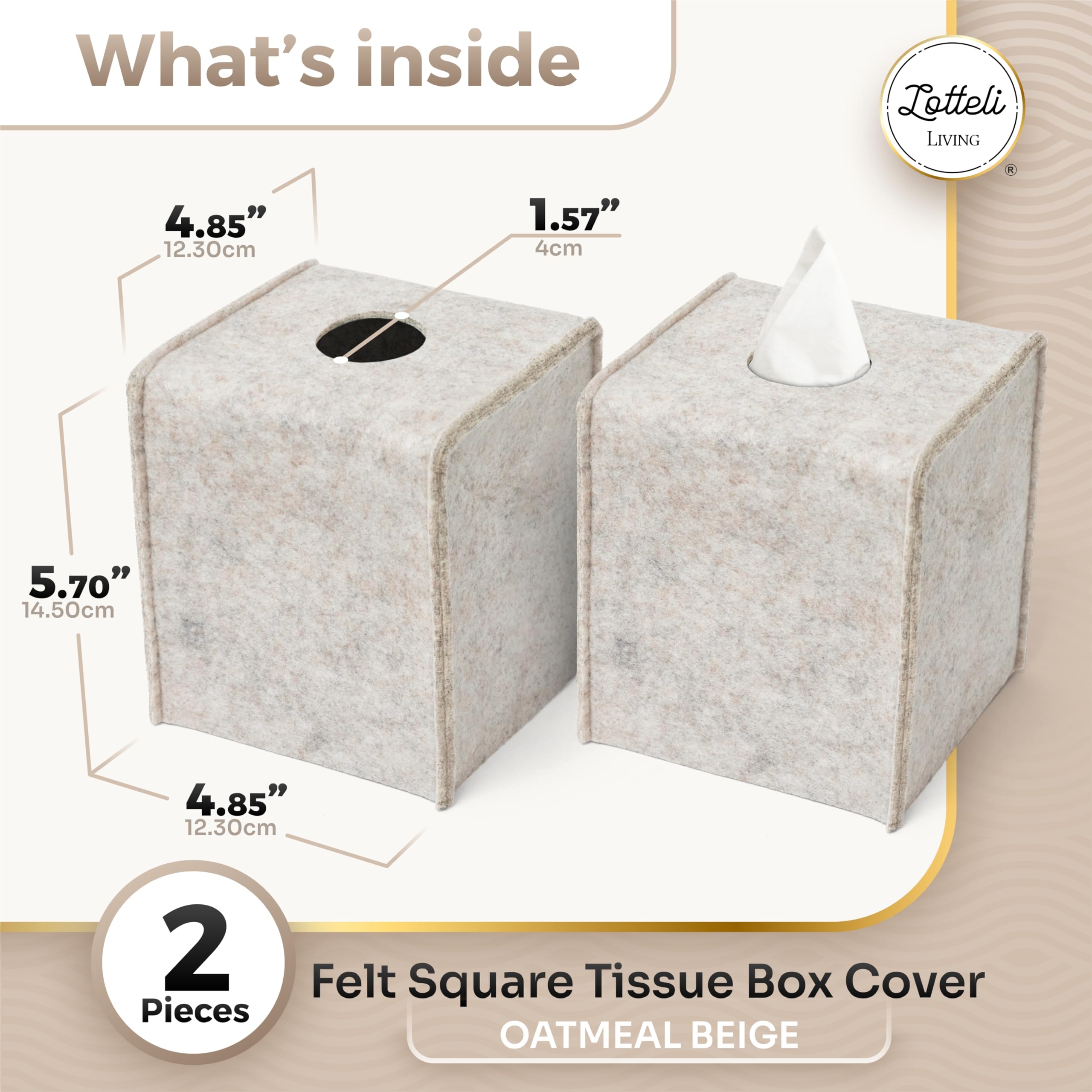 2 Pack Decorative Felt Tissue Box Cover - Modern Square Oatmeal Tissue Box Holder for Living Room, Bedroom & Bathroom Organization