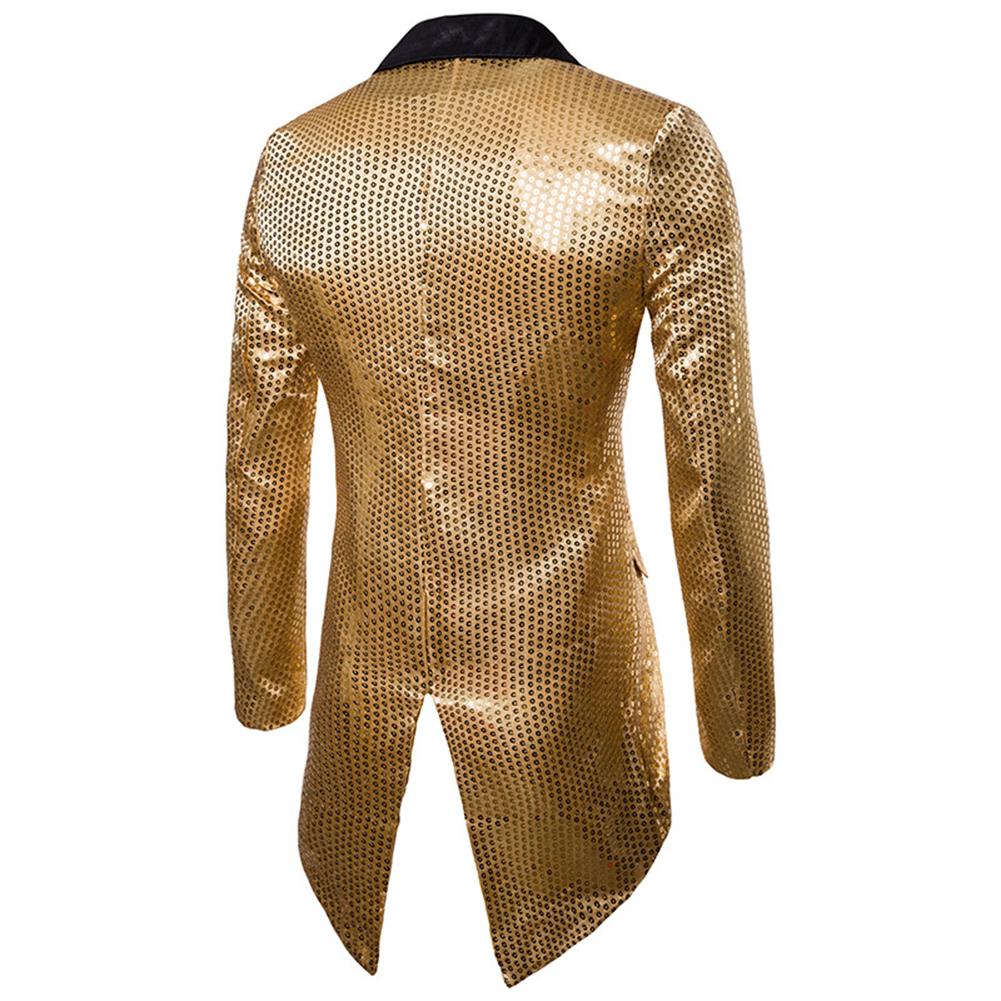 Elegant Gold Sequin Embellished Swallowtail Coat for Women - Perfect for Evening Gala, Prom, Wedding & Special Occasions