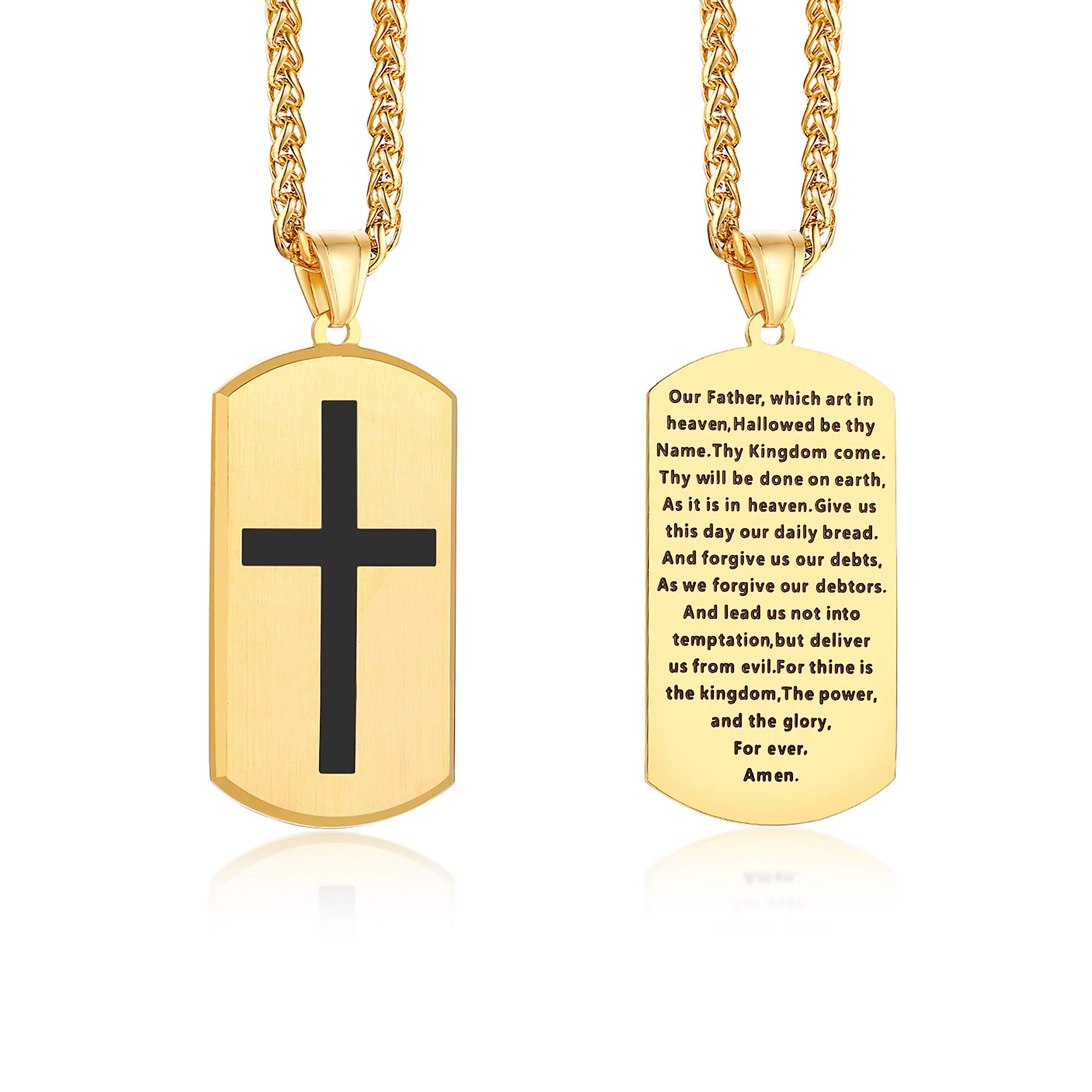 Men's Stainless Steel Bible Verse Necklace - Catholic Cross Pendant for Teens | Prayer Jewelry Gift