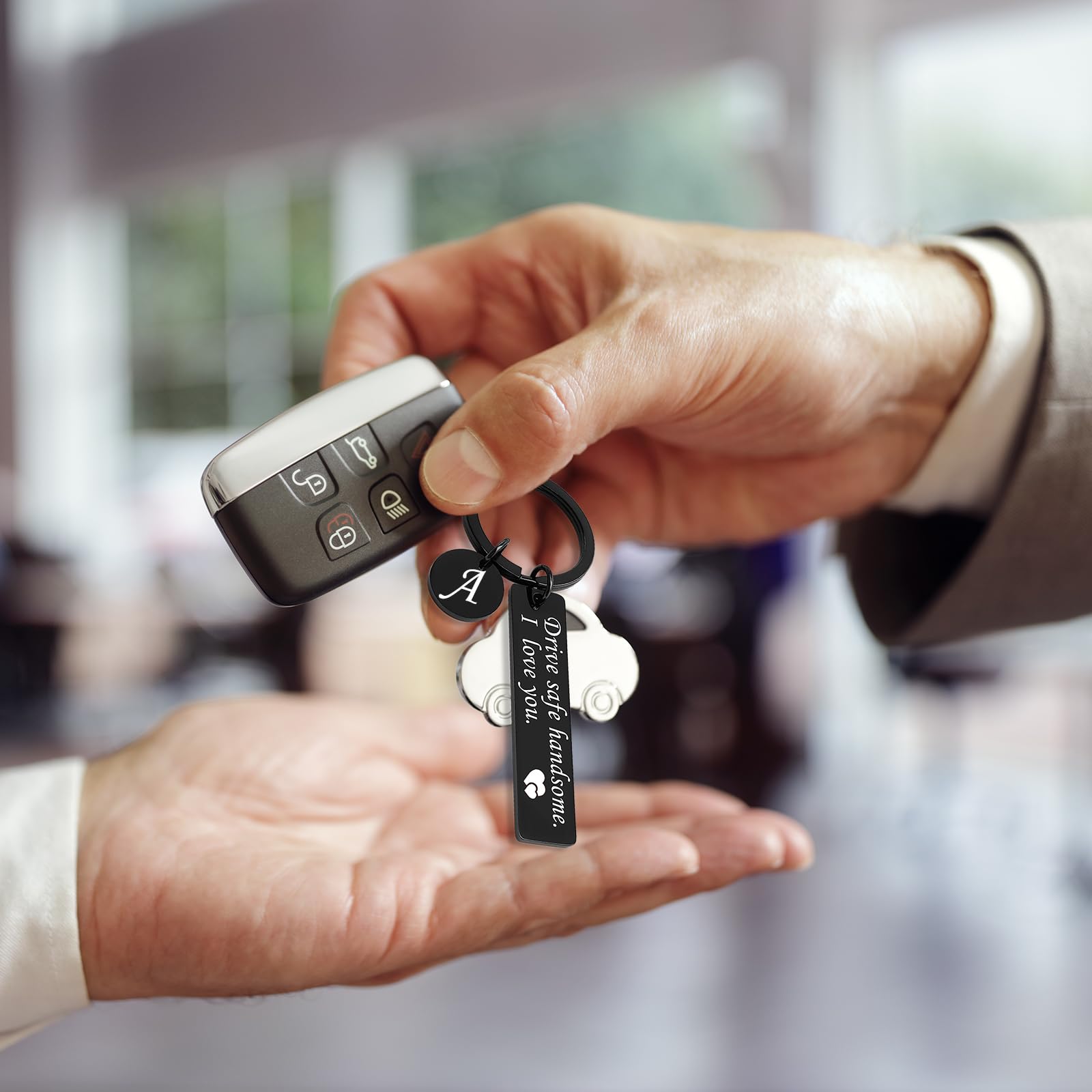 OUMILAN Drive Safe Keychain - 26 Letters Engraved Keychain for Men, Boyfriend, Husband, Dad - Perfect Birthday & Valentine's Day Gift - Ideal for Car Keys, Travel & Everyday Use