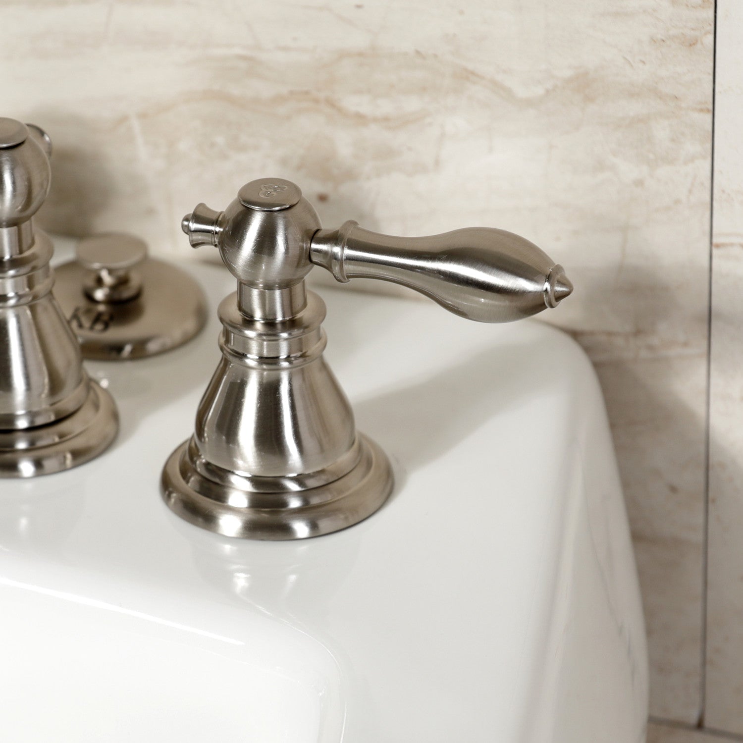American Classic KB328ACL 3-Handle Deck Mount Vertical Spray Bidet Faucet with Brass Pop-Up Drain - Brushed Nickel Finish for Bathroom & Powder Room Renovation