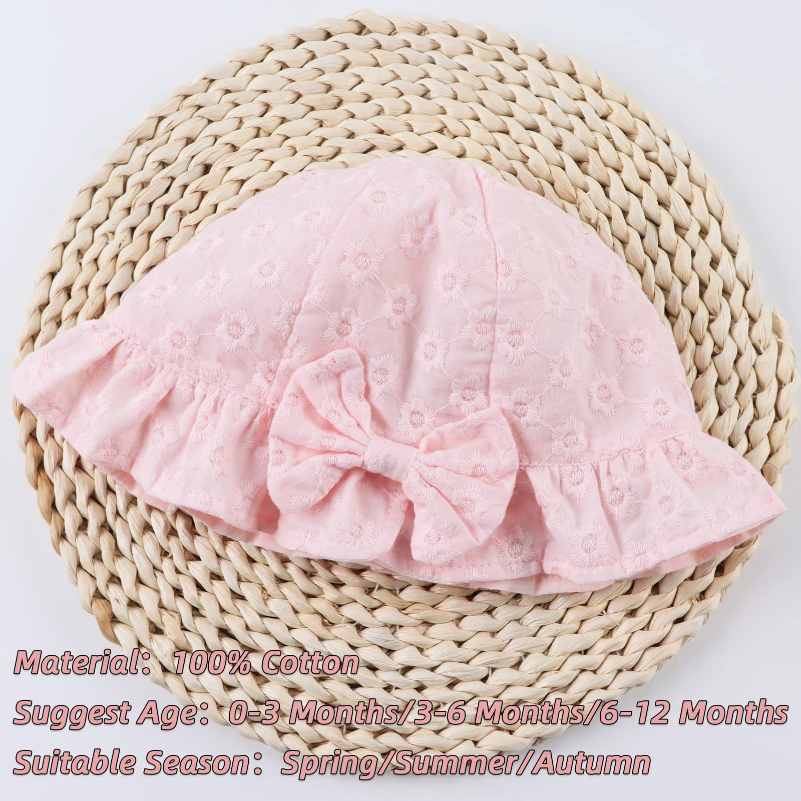 Summer Baby Hats for Girls 0-2 Years - Soft Cotton Infant Sun Hat with Bowknot, Cute Toddler Bucket Hats for Sun Protection - Perfect for Beach, Park & Outdoor Activities