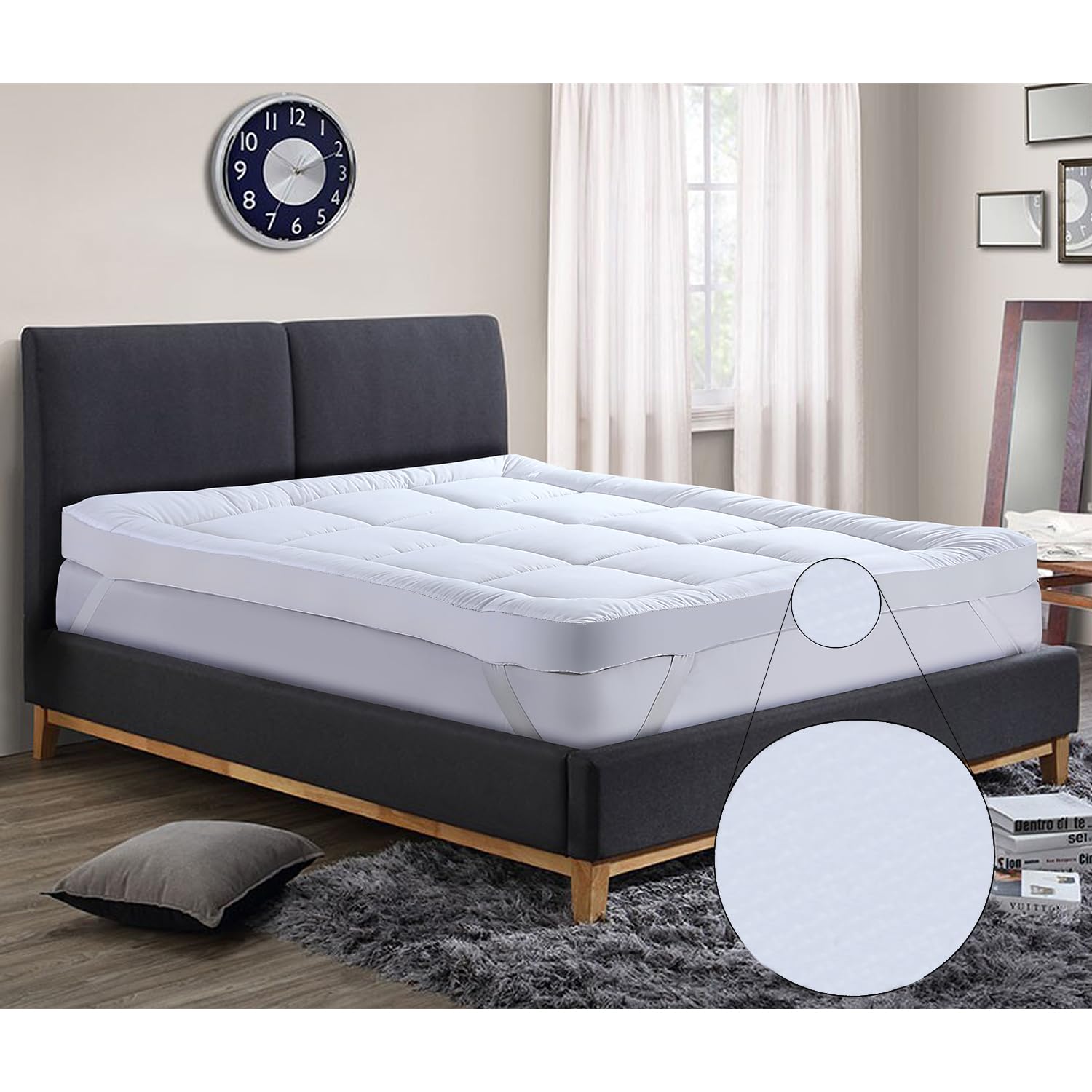 5cm Box Stitched Quilted Microfiber Bunk Bed Mattress Topper - Deep Pocket Fitted Bed Pad with Elastic Straps for Kids & Dorms | Soft & Breathable | Perfect for Bunk Beds, Trundle Beds & Sleepovers