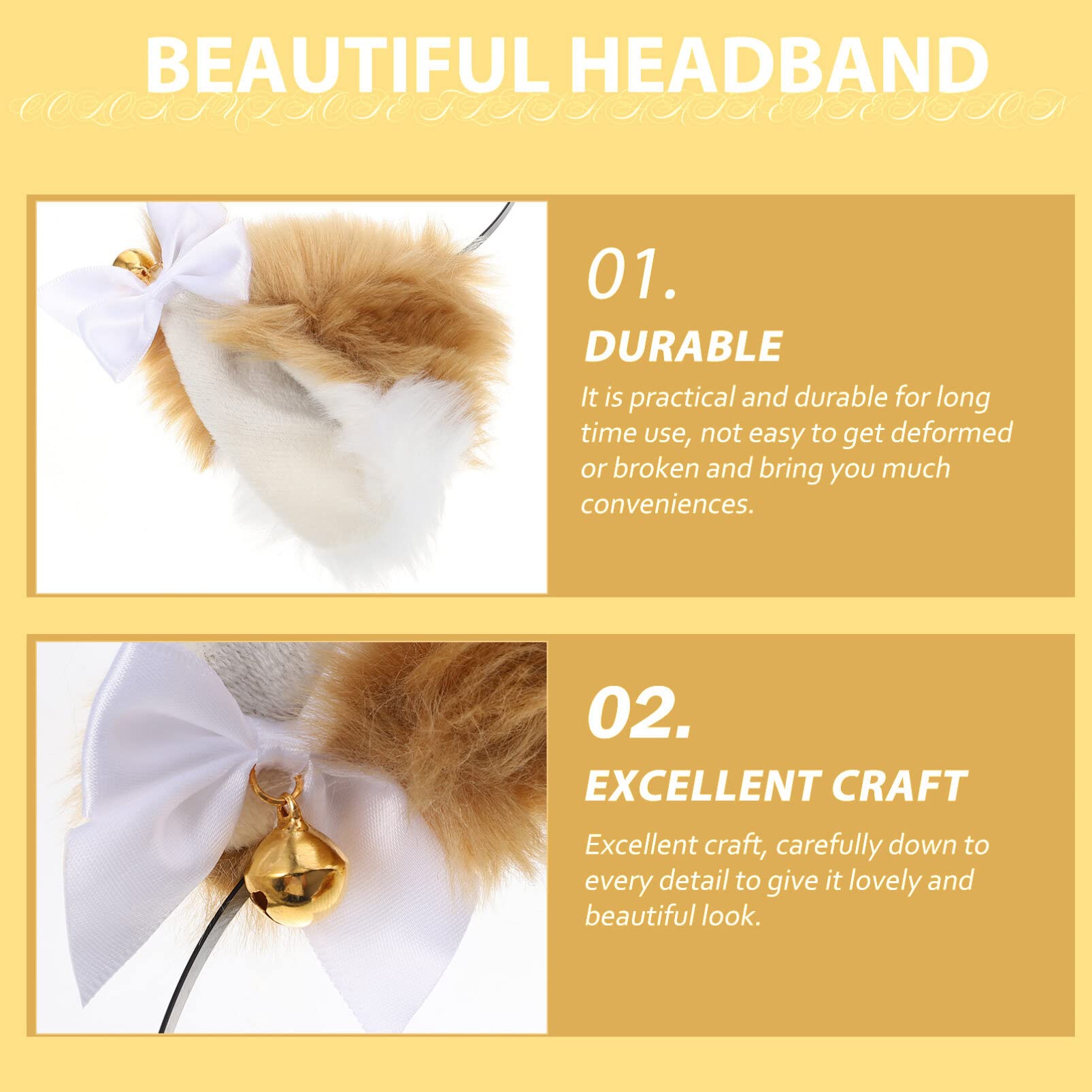 SOLUSTRE Plush Furry Cat Ear Headband with Bell - White Cosplay Hair Accessory for Halloween, Christmas, Anime Conventions & Costume Parties - Cute Fox Ears Headpiece for Women & Girls
