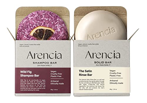 Arencia Shampoo Bar and Conditioner Bar Set for Curly & Color-Treated Hair - Sulfate-Free, Vegan, Eco-Friendly Hair Care for Sensitive Scalp (Wild Fig Scent) - Perfect for Travel, Gym & Sustainable Lifestyle