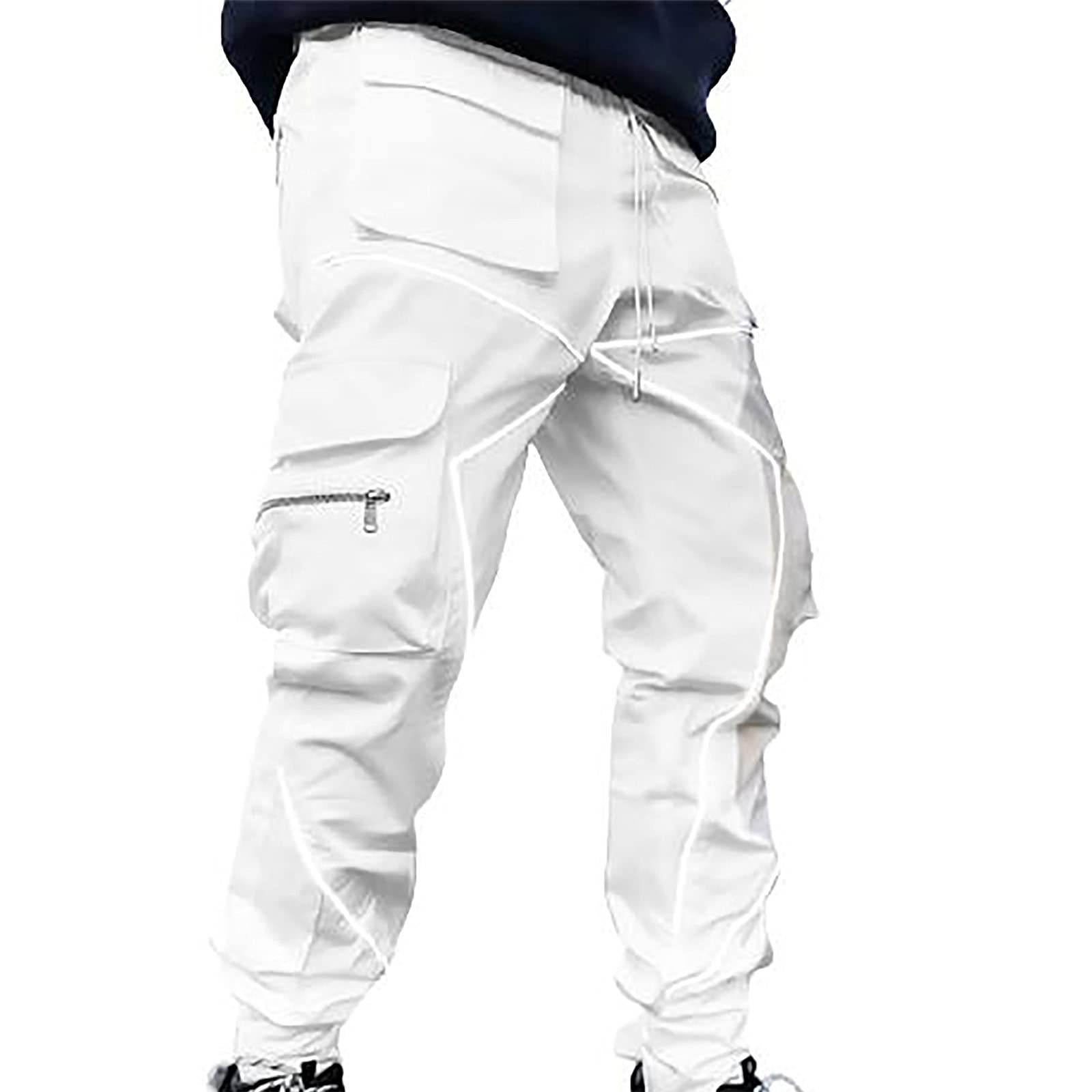 Reflective Cargo Pants for Men - Hip Hop Steampunk Joggers with Multiple Pockets | Techwear Sweatpants for Urban Streetwear & Outdoor Activities