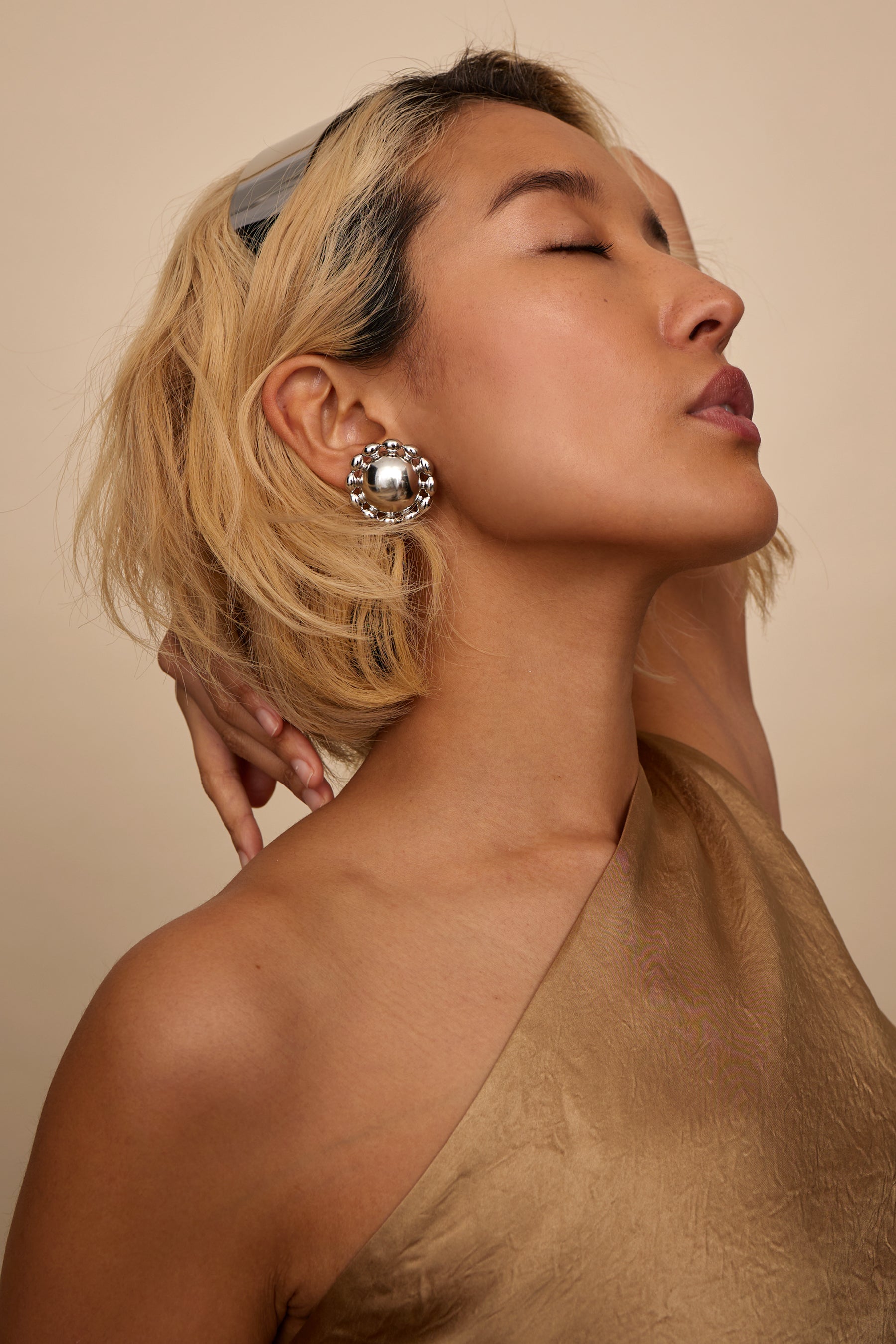 Lucia Ball Chain Dome Stud Button Earrings for Women - Fashion Jewelry for Everyday Wear, Parties & Special Occasions
