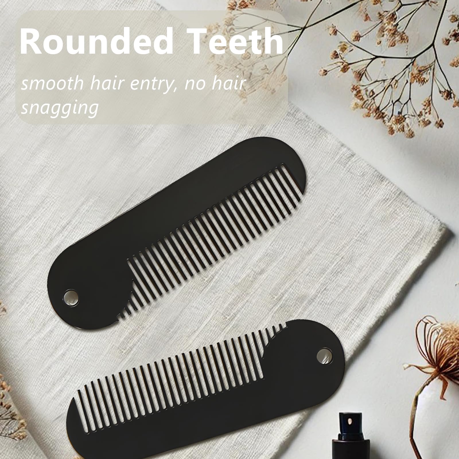 Premium Black Metal Fine Tooth Portable Mini Pocket Beard Comb for Men - Ideal for Thinner Hair & Facial Hair Grooming - Perfect for Travel, Home, Office & Daily Use