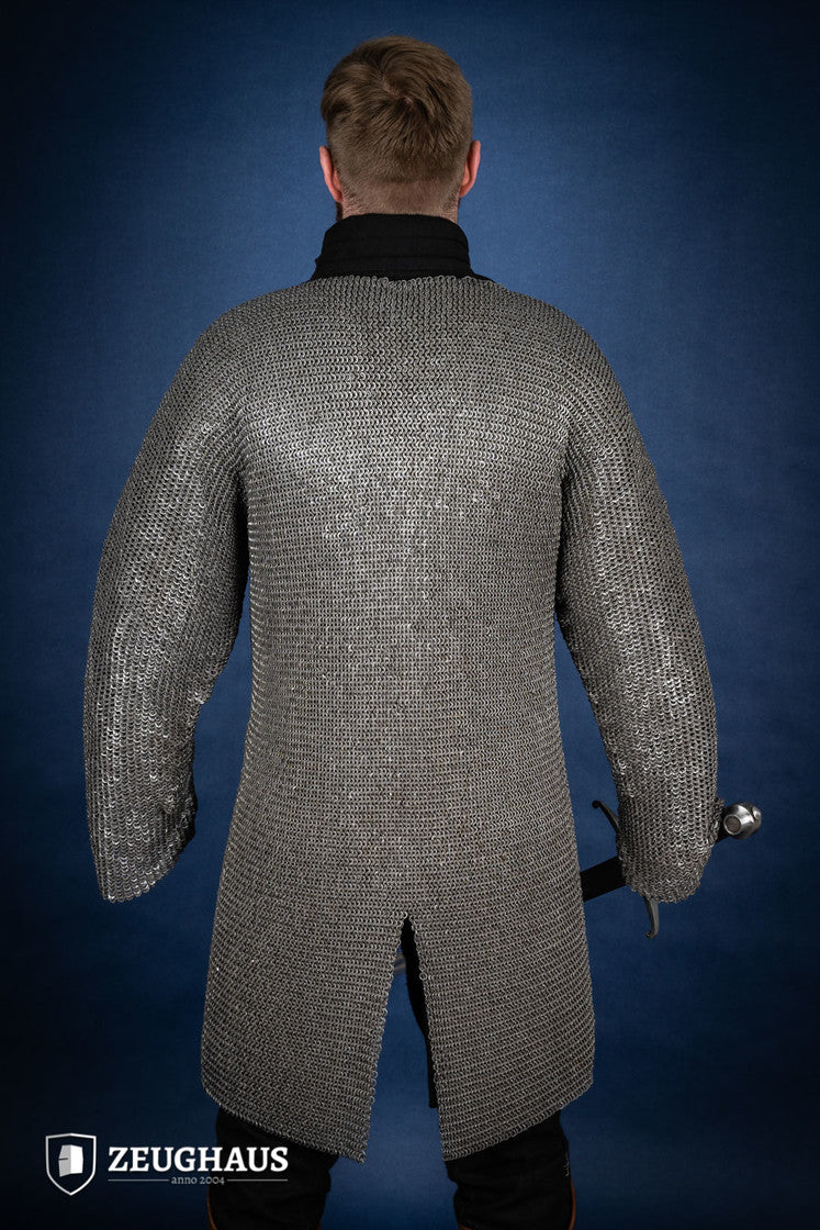 6mm Oiled Steel Flatring Riveted Chainmail Hauberk - Medieval Armor for LARP, Cosplay & Historical Reenactment