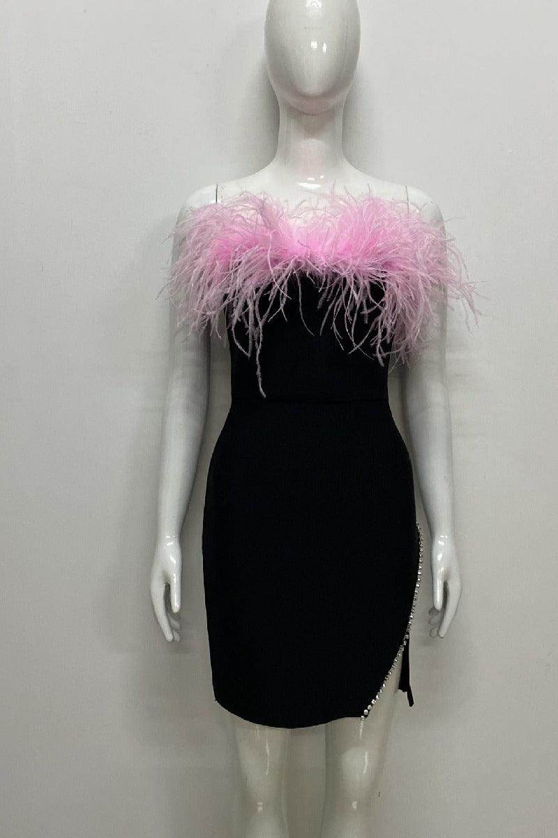 Sparkly Feather Rhinestone Party Dress for Women - Elegant Cocktail Dress for Night Out, Evening Gala & Special Occasions