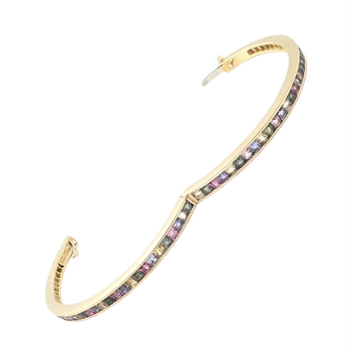 Authentic Julius Cohen 18K Yellow Gold Diamond & Pastel Gemstone Cuff Bracelet - Luxury Jewelry for Women, Perfect for Weddings, Parties & Special Occasions