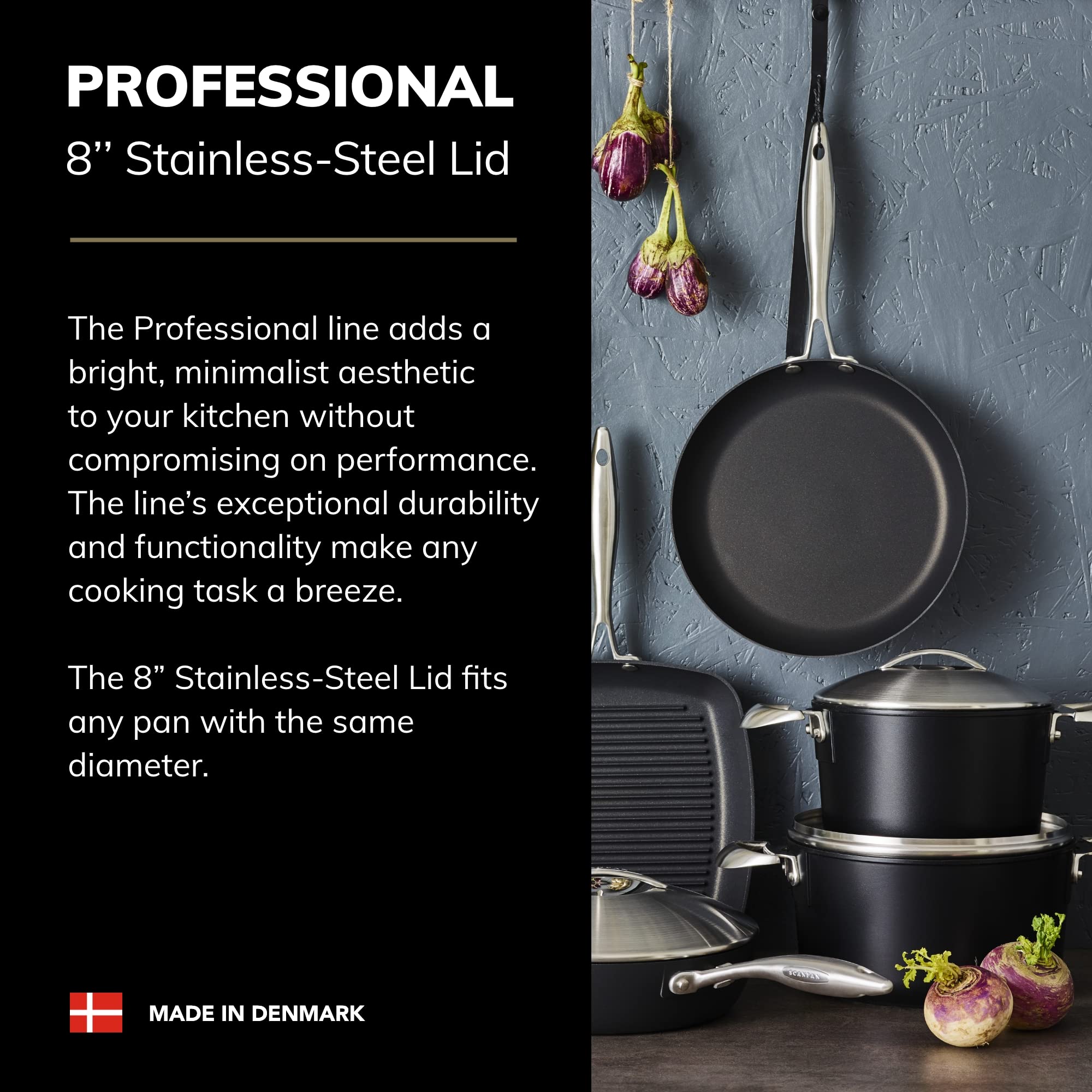 SCANPAN Professional 8-Inch Stainless Steel Pan Lid - Universal Fit for Cookware with Same Diameter - Dishwasher & Oven Safe - Perfect for Frying, Sautéing & Baking