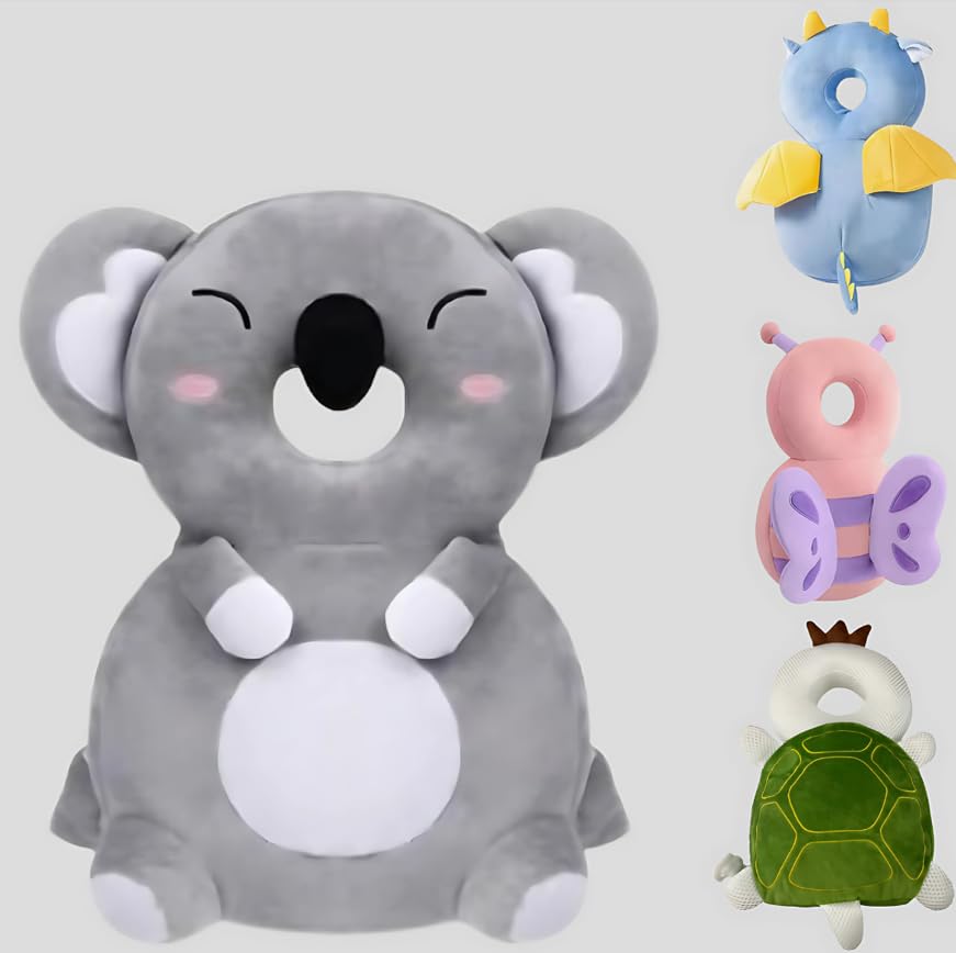 Baby Head Protector Backpack - Soft Safety Cushion for Toddlers Learning to Walk | Gray Koala Design | Infant Head Protection Gear for Home & Outdoor Use