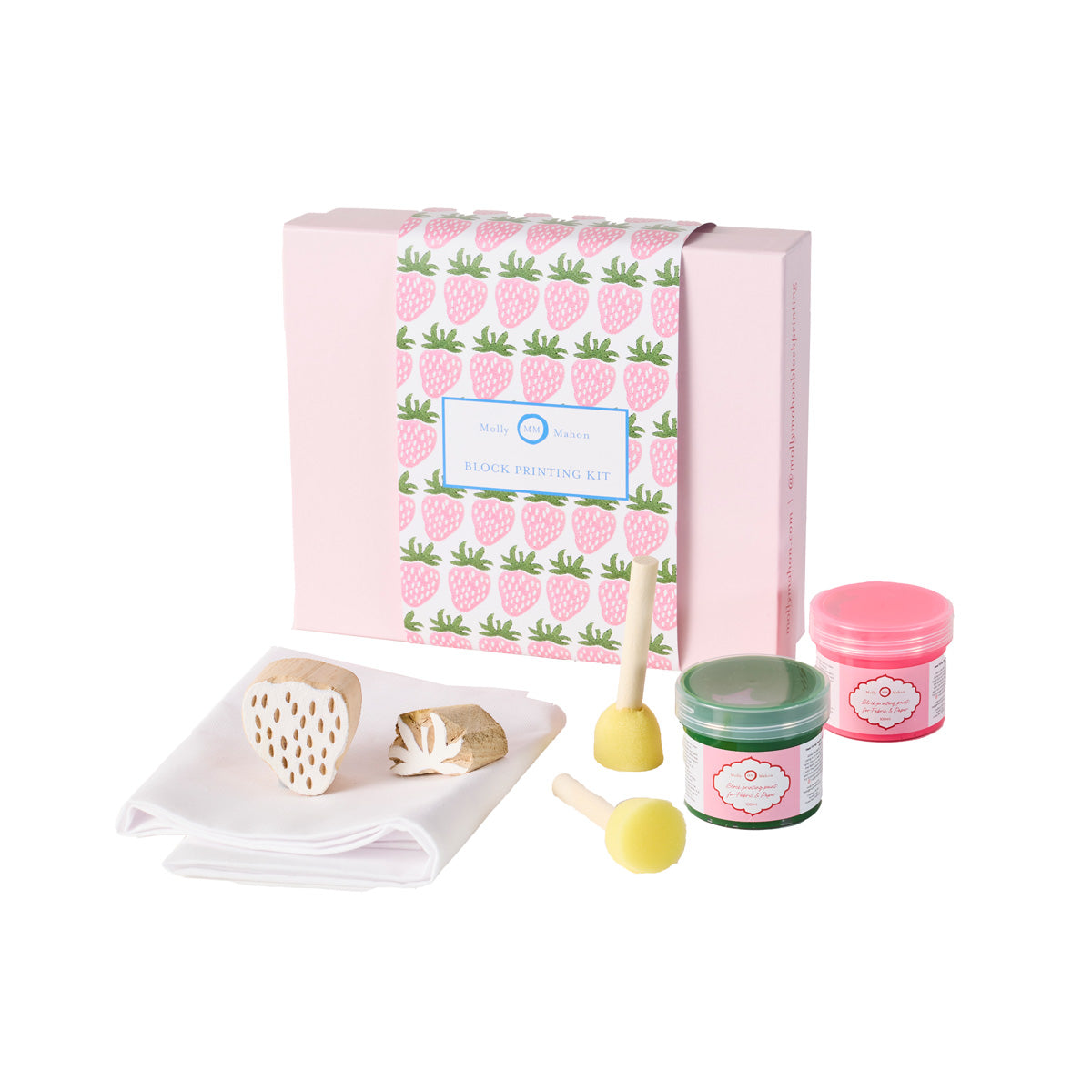 DIY Block Printing Kit for Tea Towels - Strawberry Green & Pink - Perfect for Handmade Kitchen Decor & Gift Making