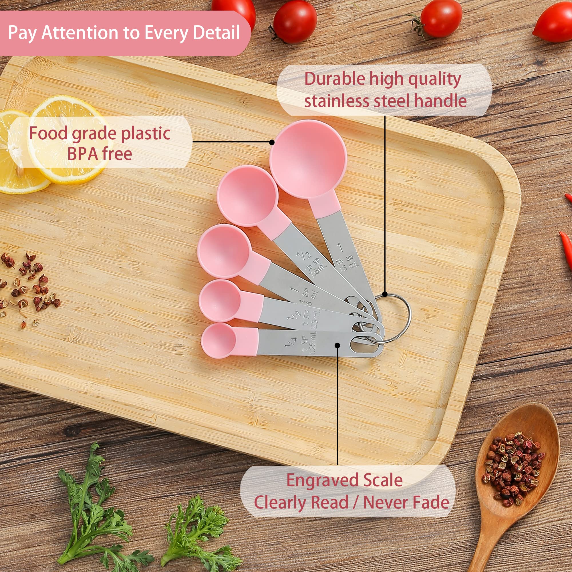 Premium 10-Piece Stainless Steel Measuring Cups and Spoons Set - Stackable Kitchen Gadgets for Dry & Liquid Ingredients (Pink) - Perfect for Baking, Cooking & Meal Prep