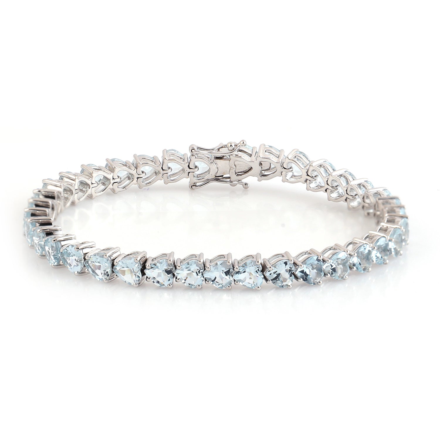 18K White Gold Heart Shaped Aquamarine Bracelet - Elegant Jewelry Gift for Women, Anniversary, Birthday & Valentine's Day - Perfect for Romantic Occasions & Special Celebrations