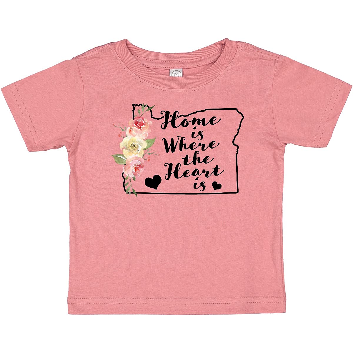 Inktastic Oregon Home is Where The Heart is Watercolor Floral Baby T-Shirt - Soft Cotton Cute Infant Bodysuit for Boys & Girls, Perfect for Family Photos, Playdates & Everyday Wear