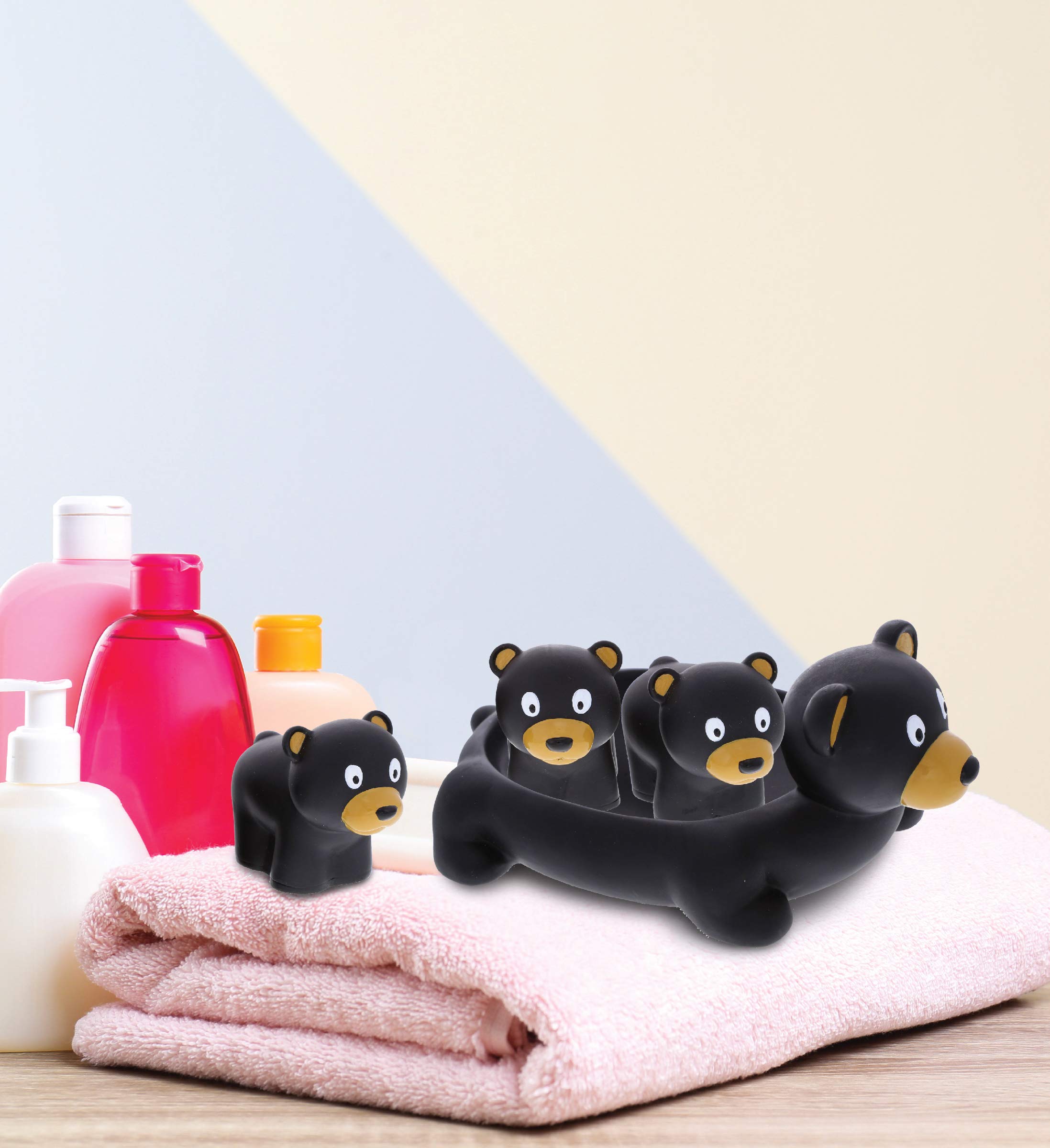 DolliBu Black Bear Animal Bath Toys for Kids - 4-Piece Water Squirter Bathtub Toys Set, Fun Floating Rubber Animal Toys for Baby & Toddler Bath Time | Perfect for Sensory Play, Pool Parties & Bathroom Decor